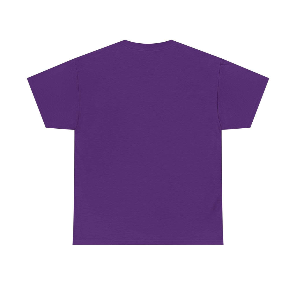 Purple Demon Script t-shirt back view made of 100% cotton with ribbed collar and shoulder tape