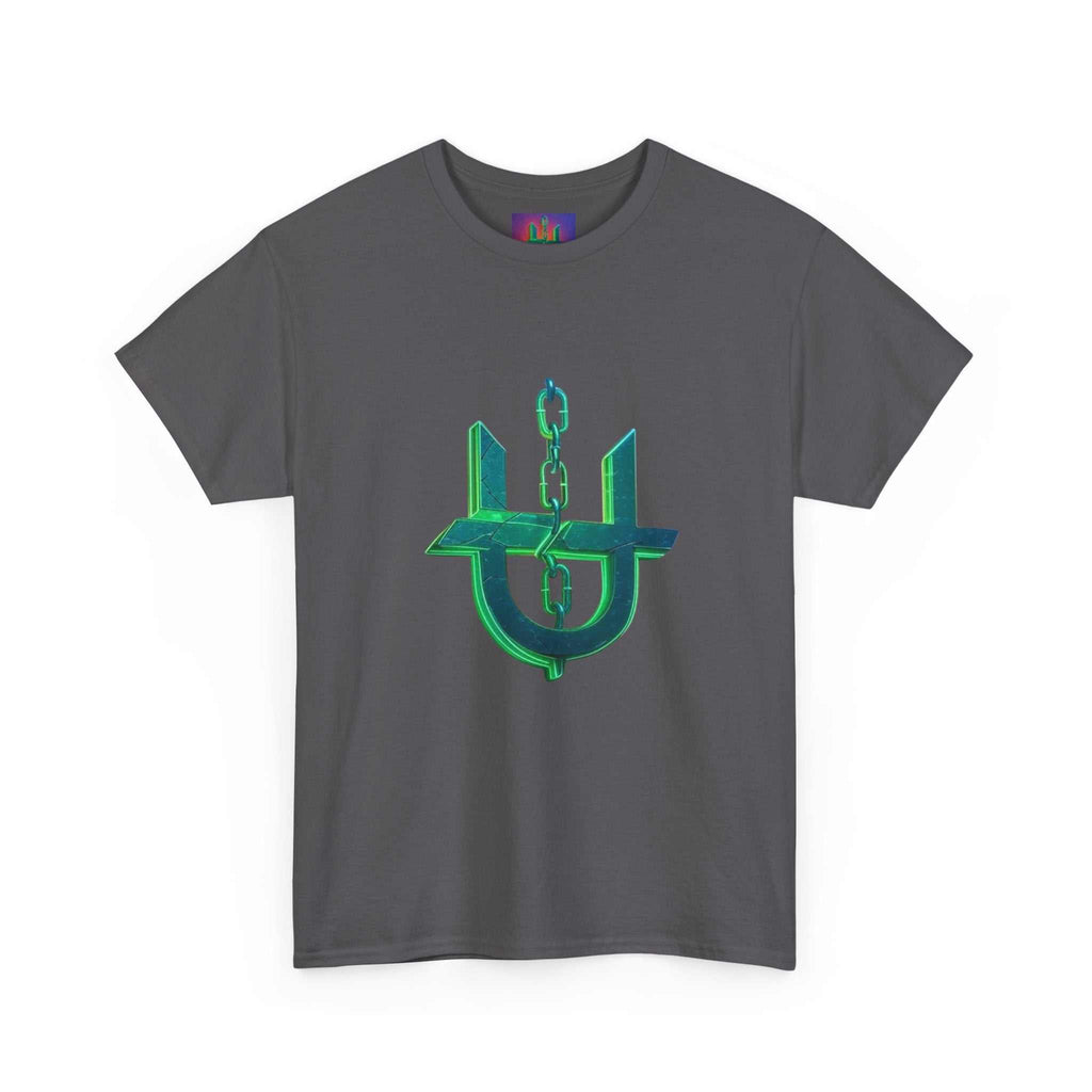 Green Neon Unhinged Logo T-Shirt by Printify featuring a vibrant logo design on soft cotton fabric.