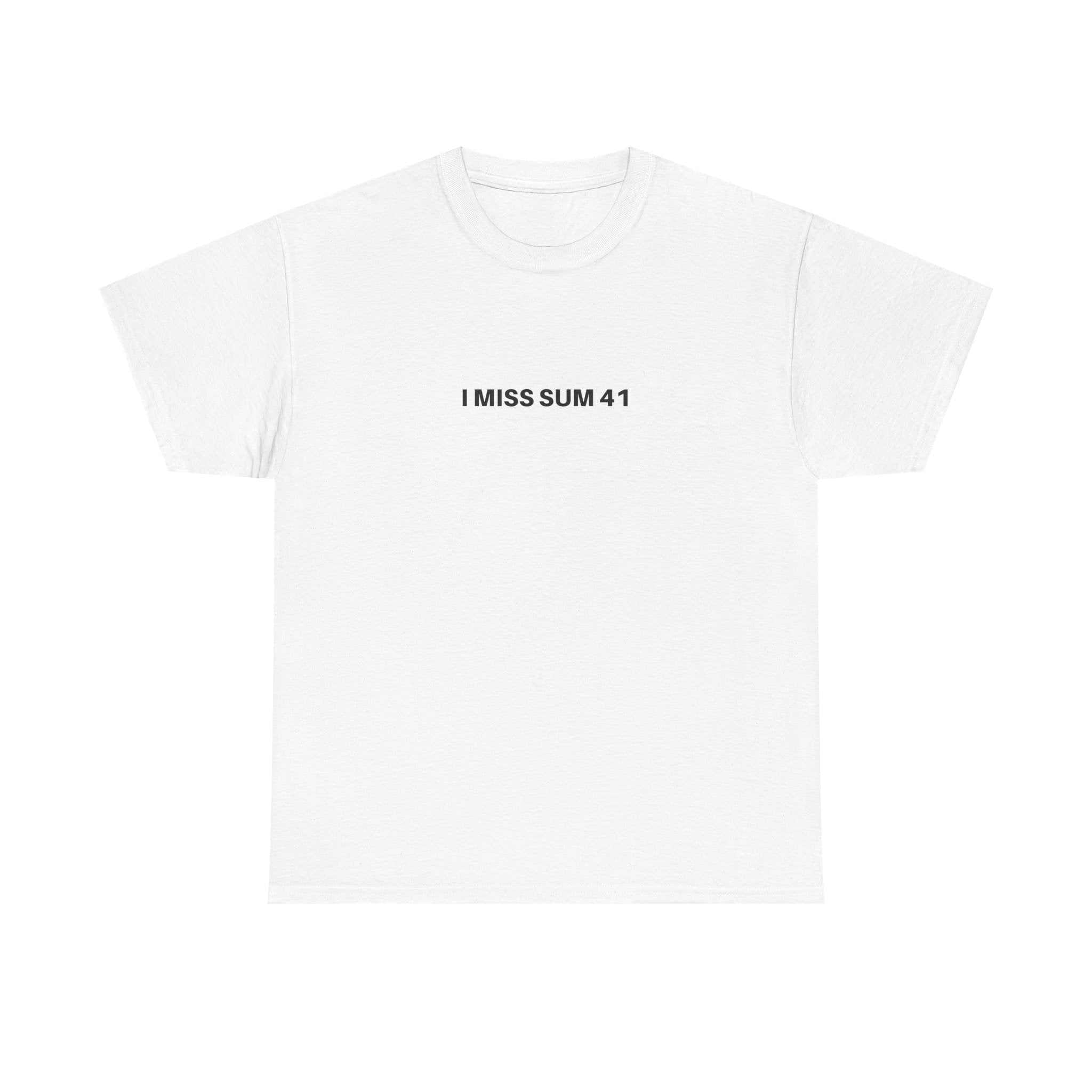 White cotton t-shirt with "I MISS SUM 41" text print, relaxed fit and minimal design