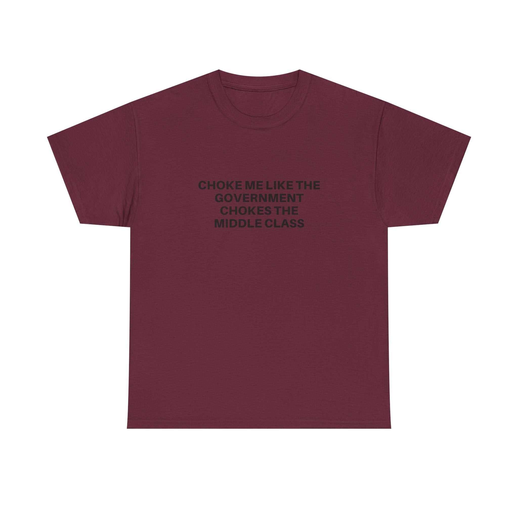 Black "Choke Me" graphic t-shirt by Printify on a white background, showcasing bold lettering and modern design.