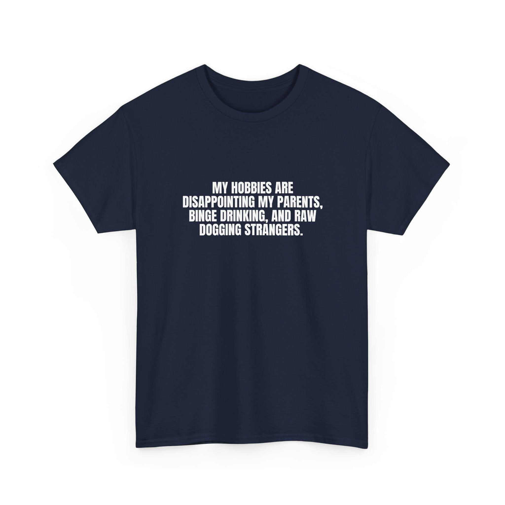 Light blue I Got Hobbies T-shirt by Printify featuring a playful text design on a casual fit.