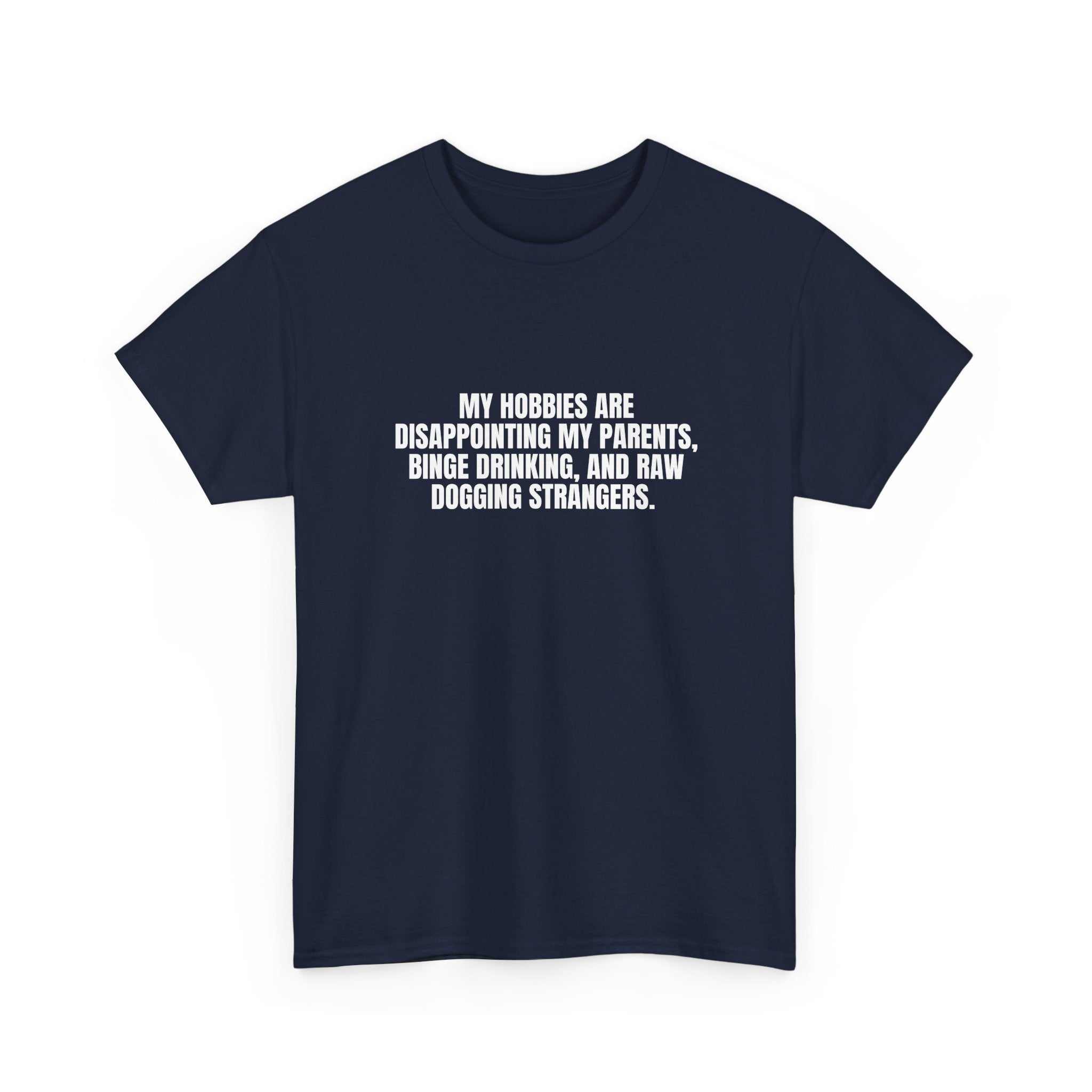 Light blue I Got Hobbies T-shirt by Printify featuring a playful text design on a casual fit.