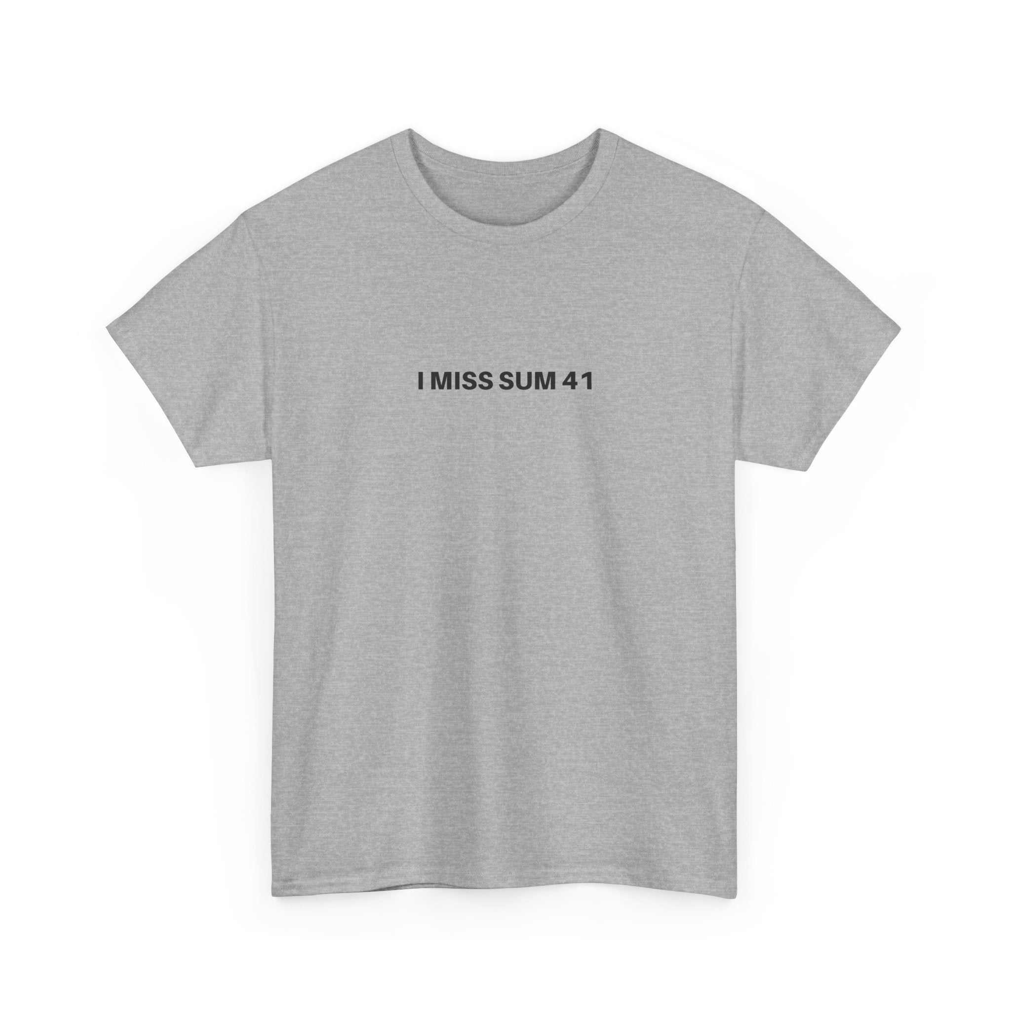 Black I MISS SUM 41 t-shirt by Printify featuring a graphic design with bold typography.