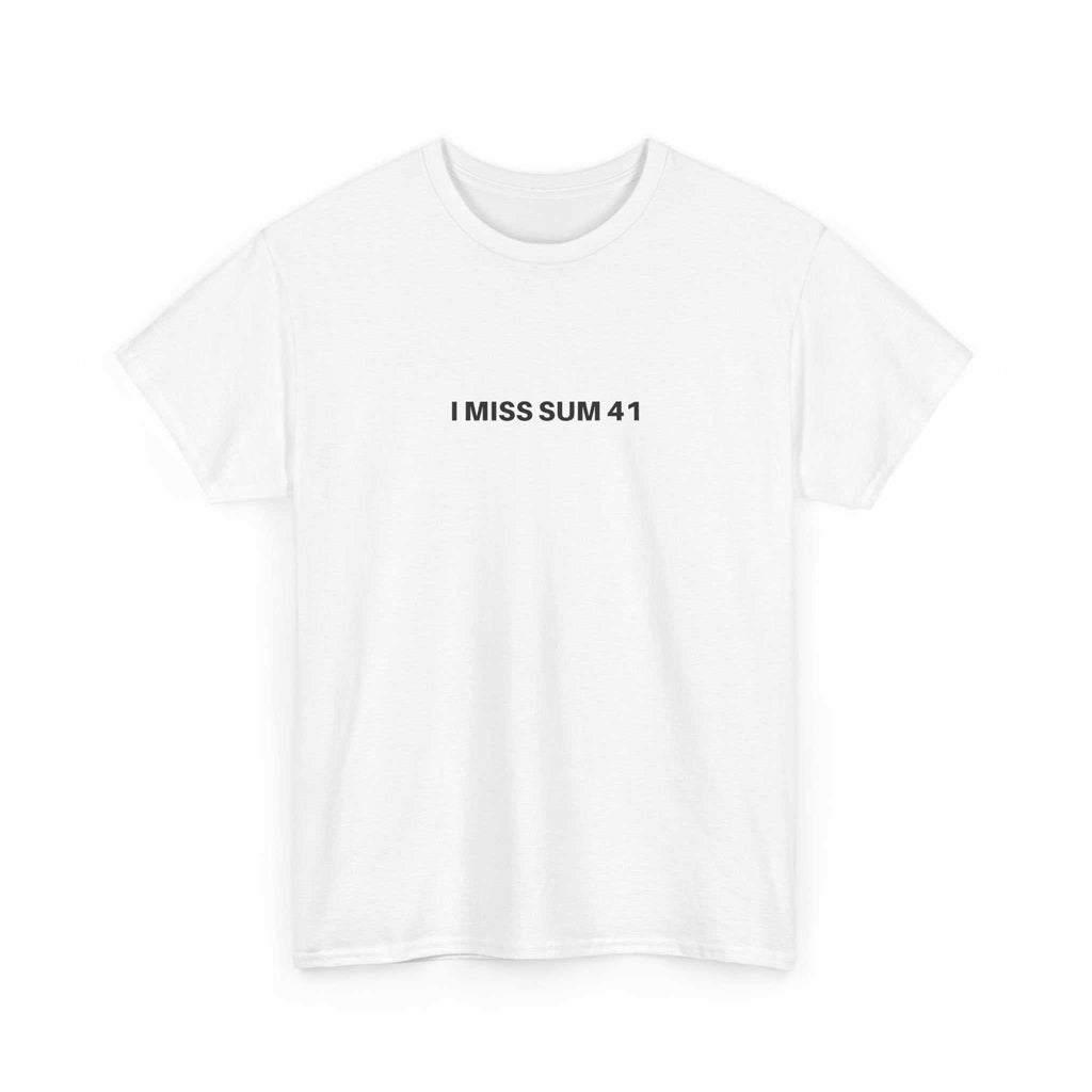 Black I MISS SUM 41 t-shirt by Printify featuring a bold graphic design and relaxed fit for casual wear.