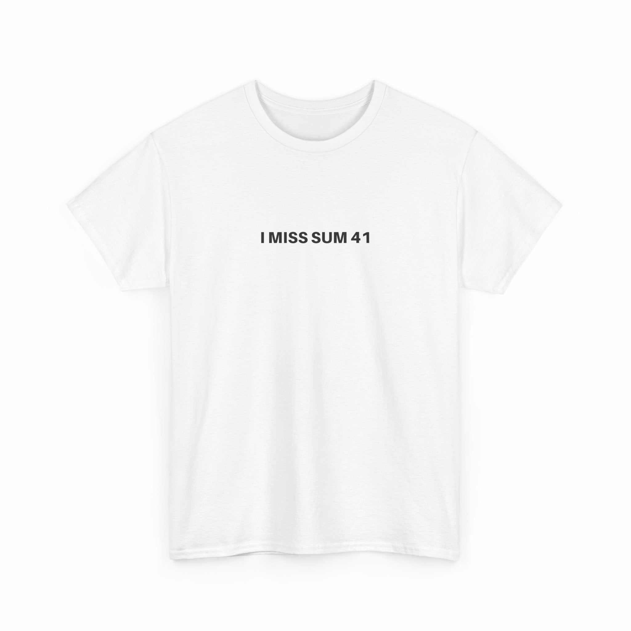 Black I MISS SUM 41 t-shirt by Printify featuring a bold graphic design and relaxed fit for casual wear.