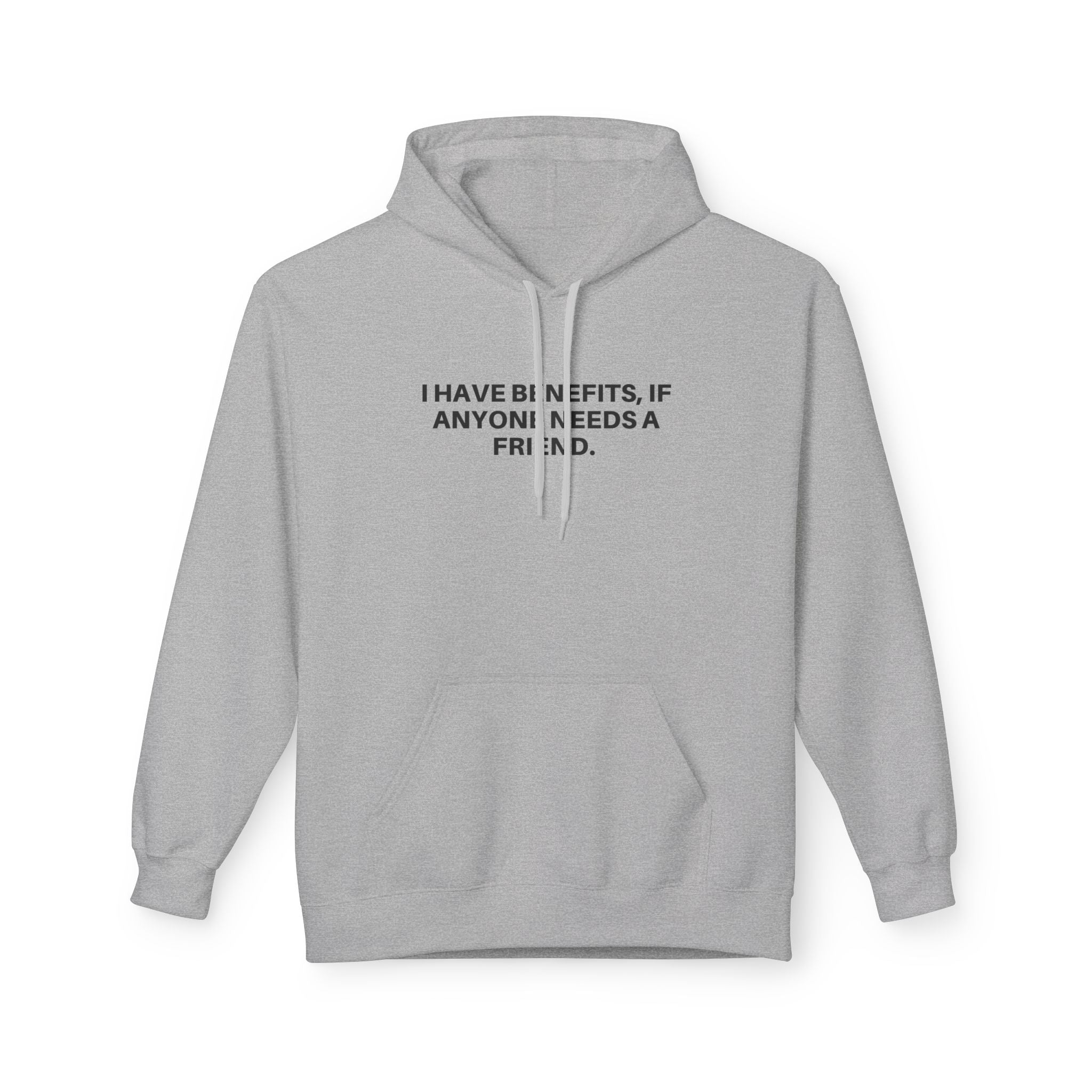 Printify Anyone Need A Friend Hoodie in soft fabric with a cozy hood, featuring a playful graphic design.