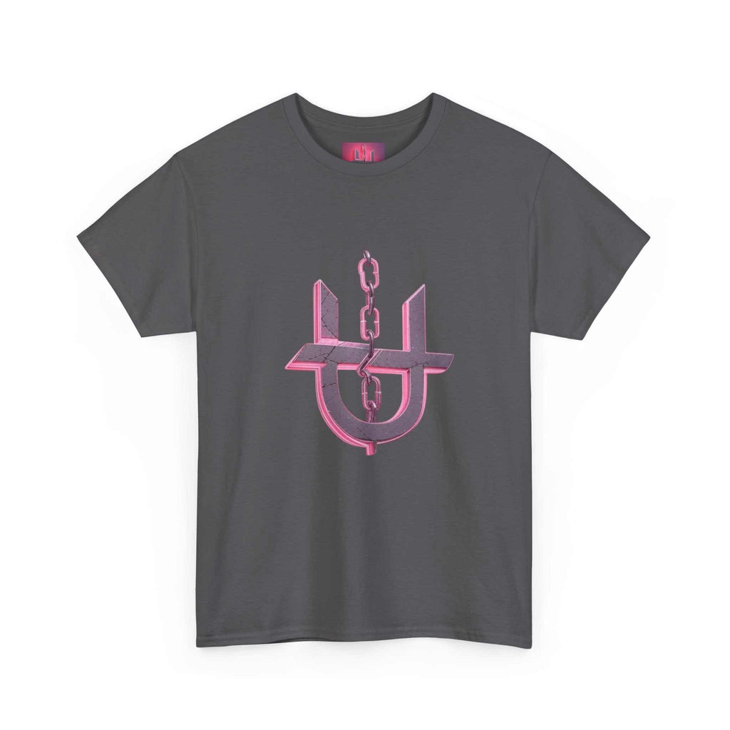 Pink Unhinged logo t-shirt by Printify displayed on a neutral background, featuring a bold graphic design.