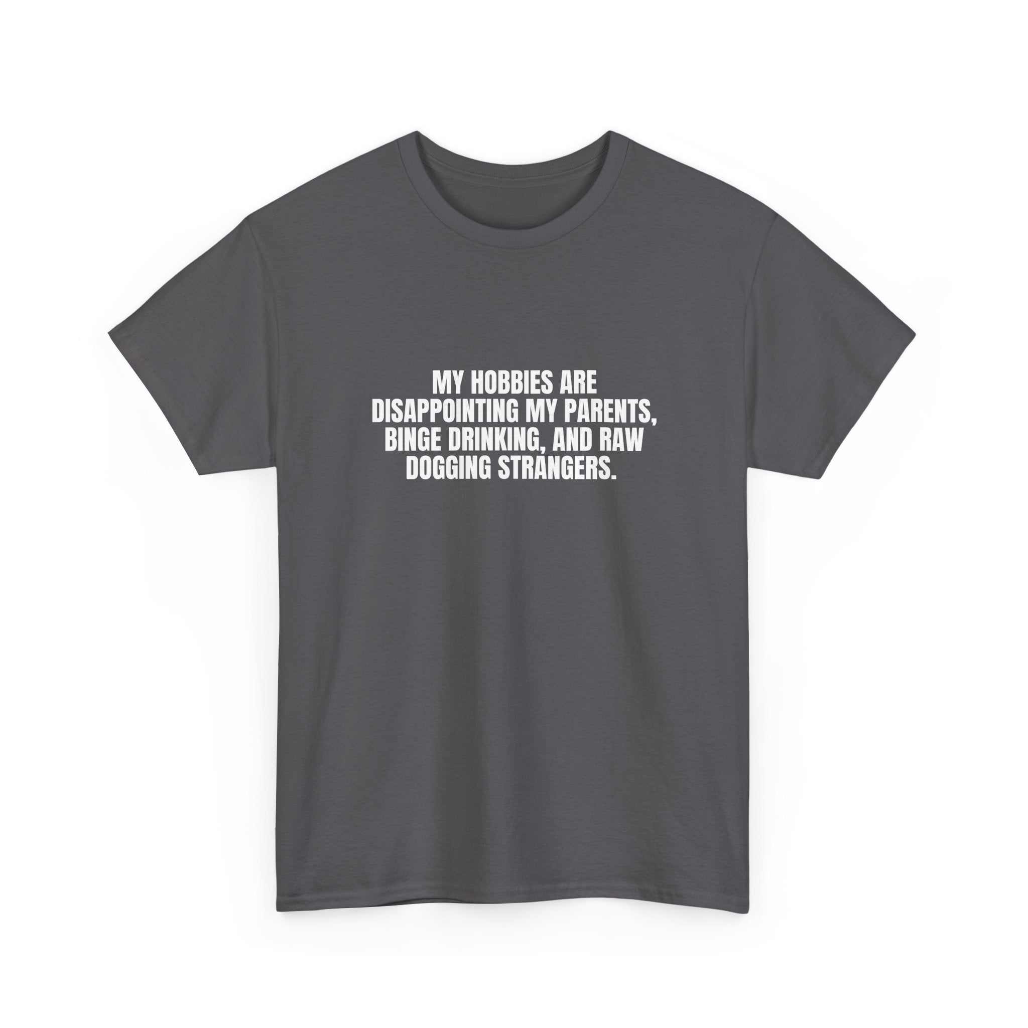 White "I Got Hobbies" T-shirt by Printify featuring a bold graphic design on soft cotton fabric.