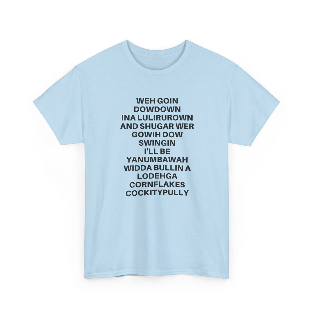 Black "Going Down Swingin'" T-Shirt by Printify, featuring bold graphic text on a soft cotton fabric.