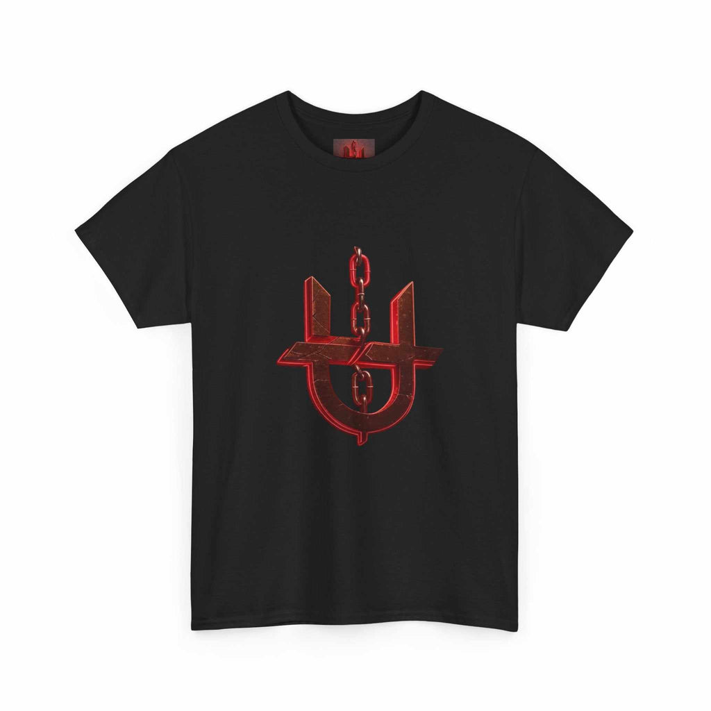Red Unhinged Logo Tee by Printify featuring bold graphic design on a comfortable t-shirt.