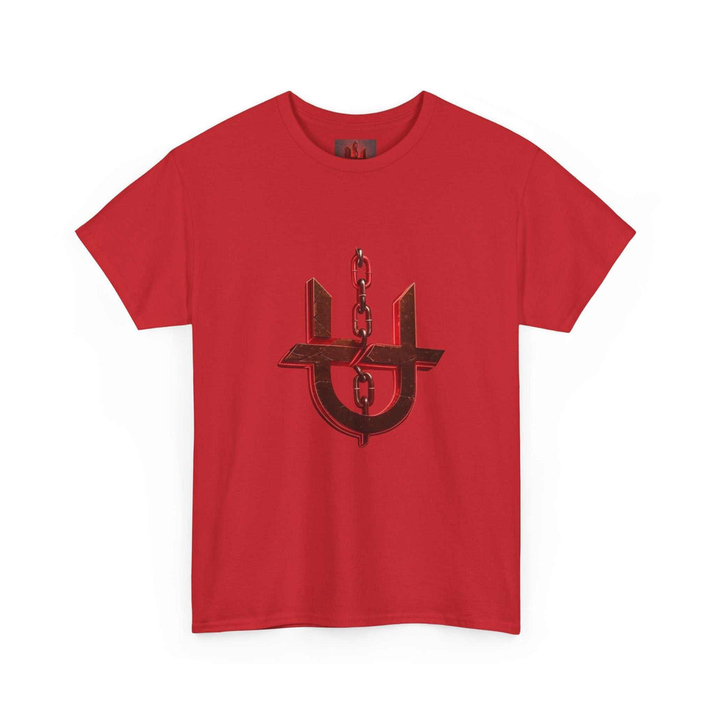 Red Unhinged Logo Tee by Printify featuring bold graphic print on soft fabric for casual wear.