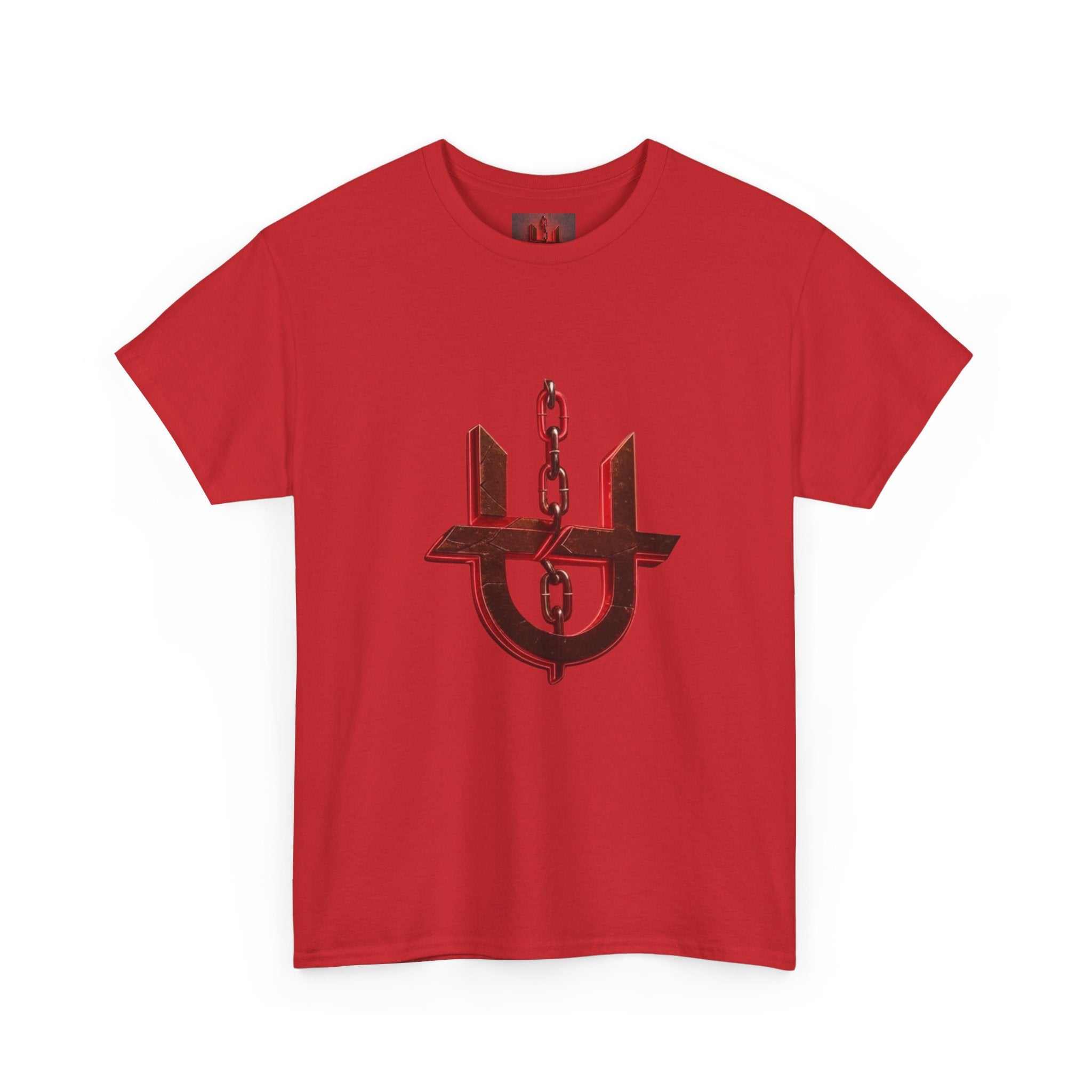 Red Unhinged Logo Tee by Printify featuring bold graphic print on soft fabric for casual wear.