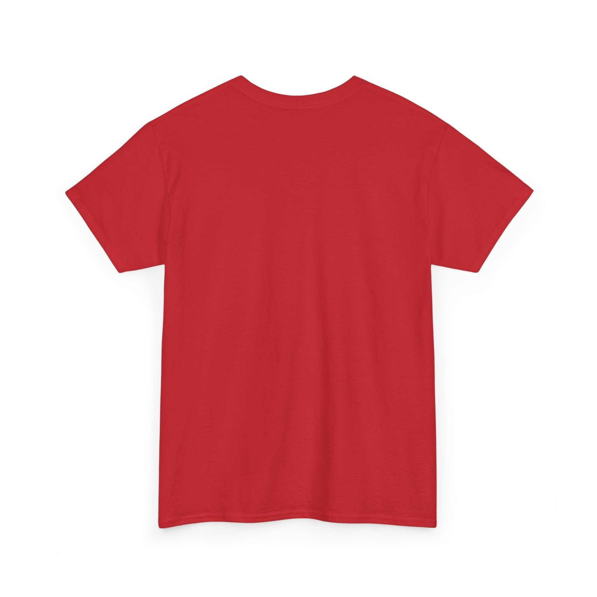 Back view of red Booger Sugar cotton t-shirt with classic relaxed fit and no side seams