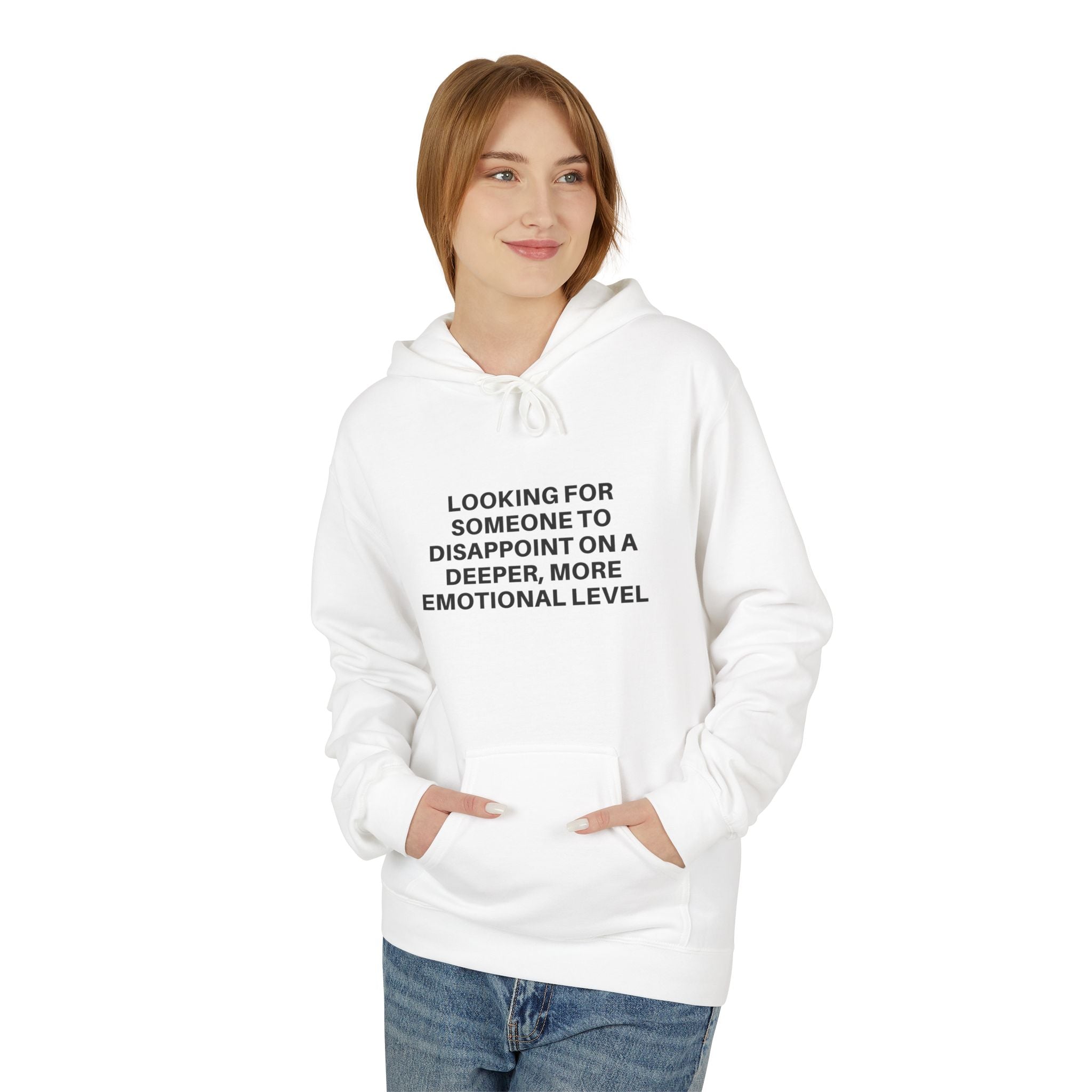 Printify Deeper Level Hoodie in a relaxed fit, featuring a cozy hood and ribbed cuffs, displayed on a neutral background.