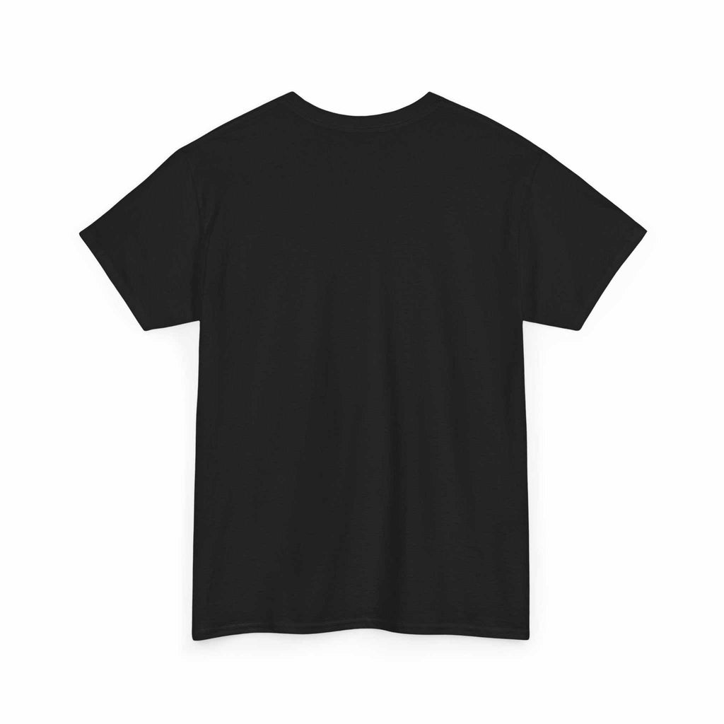 Black Demon Script t-shirt back view, soft breathable cotton tee with clean look, medium-weight fabric, ribbed collar, and shoulder tape.