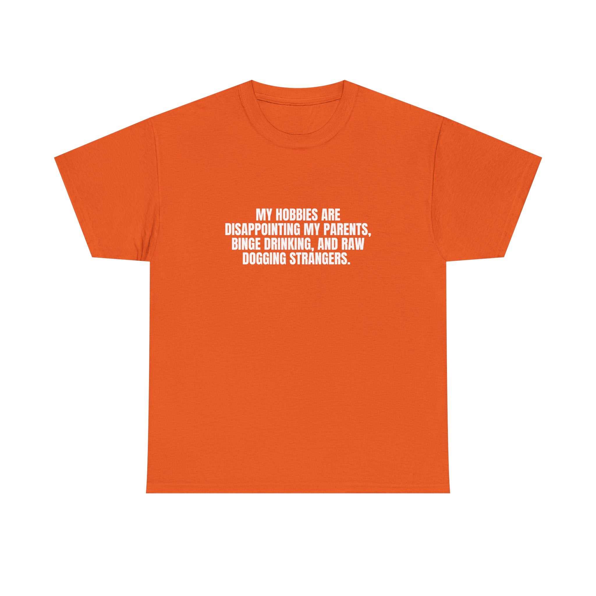 White "I Got Hobbies" T-shirt by Printify featuring bold black text on a casual fit design.