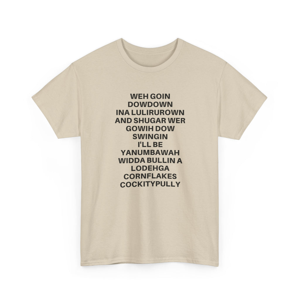 Printify going down swingin' T-Shirt in black featuring a bold graphic design and a comfortable fit.
