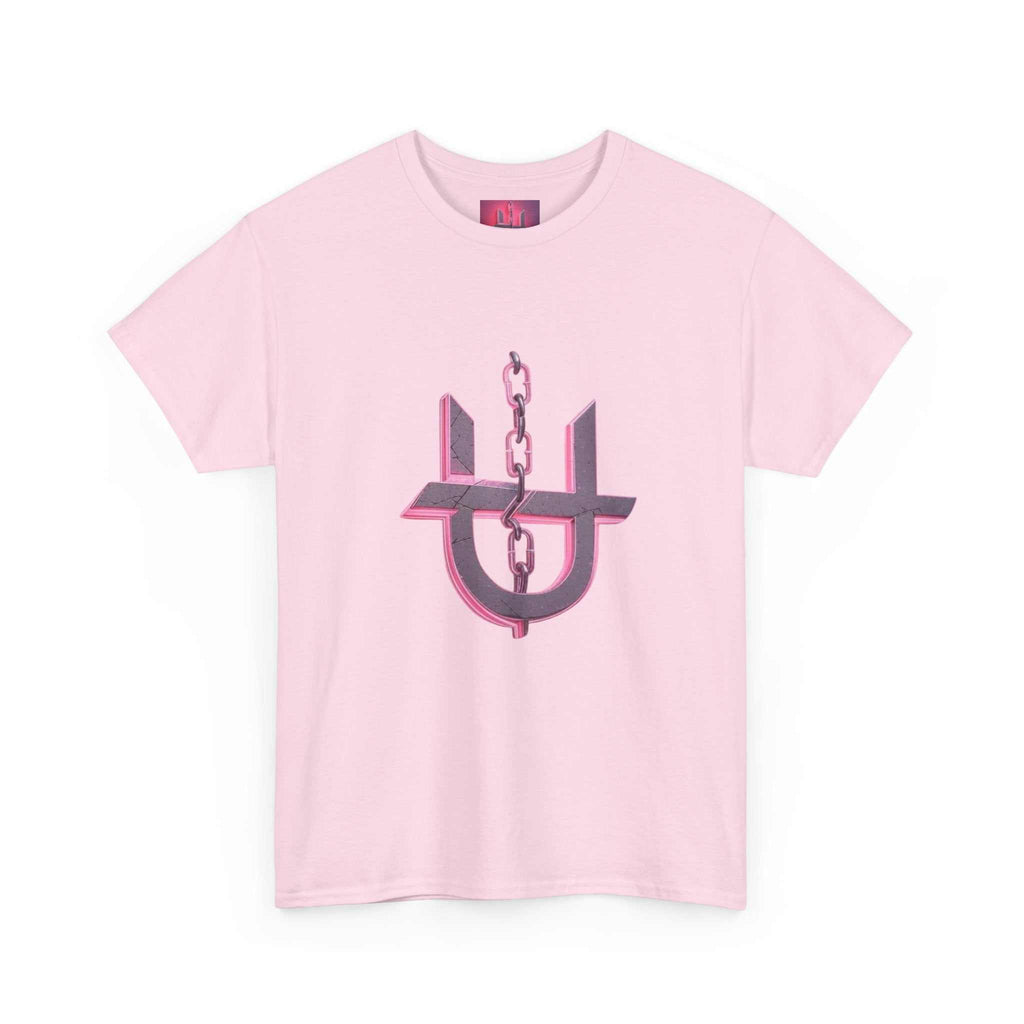 Pink Unhinged logo t-shirt by Printify displayed on a neutral background, showcasing its vibrant color and design.