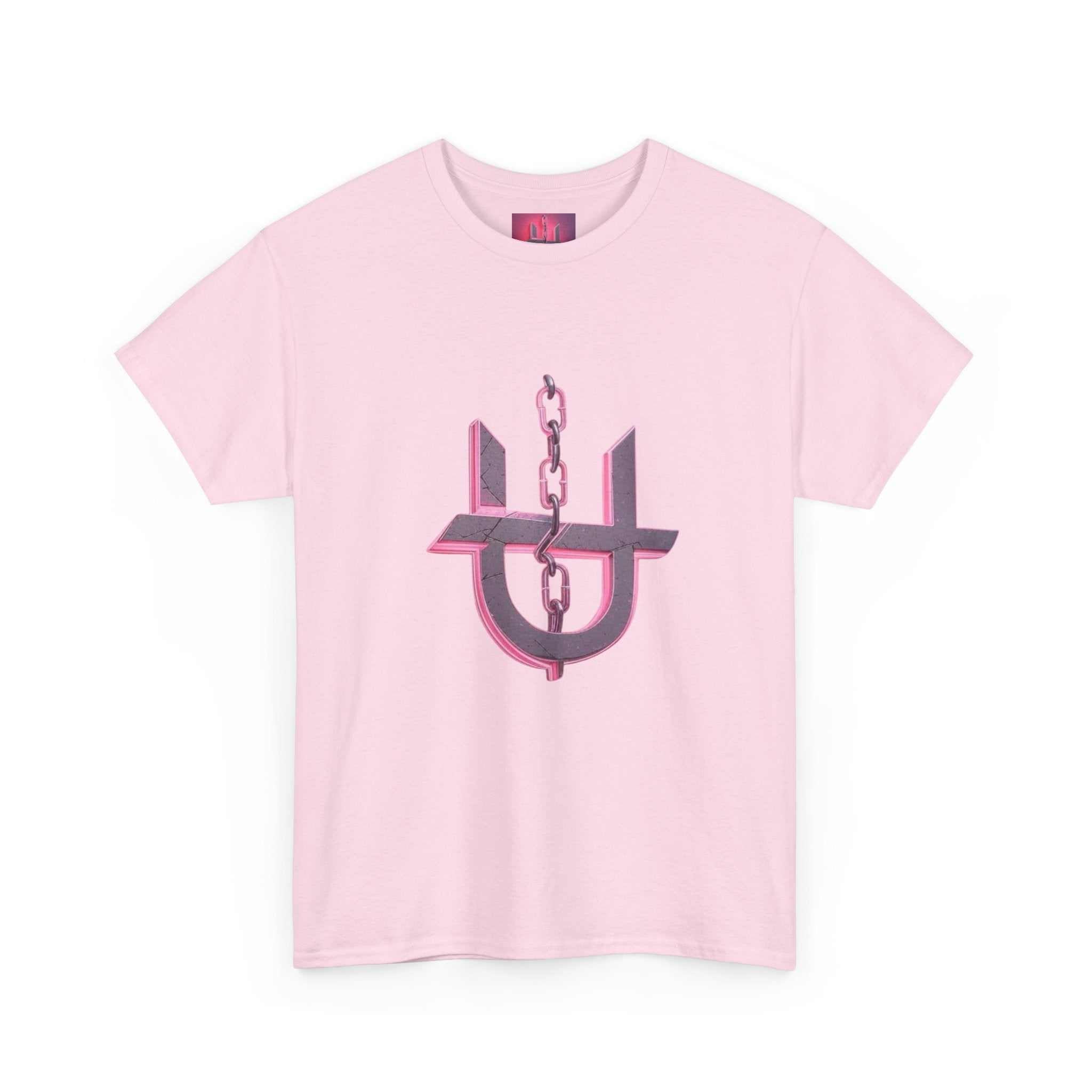 Pink Unhinged logo t-shirt by Printify displayed on a neutral background, showcasing its vibrant color and design.