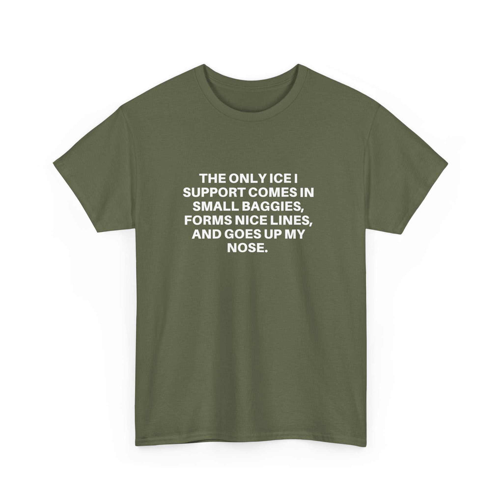 Printify Ice Ice Baby T-Shirt in light blue with bold graphic text design on a soft cotton fabric.