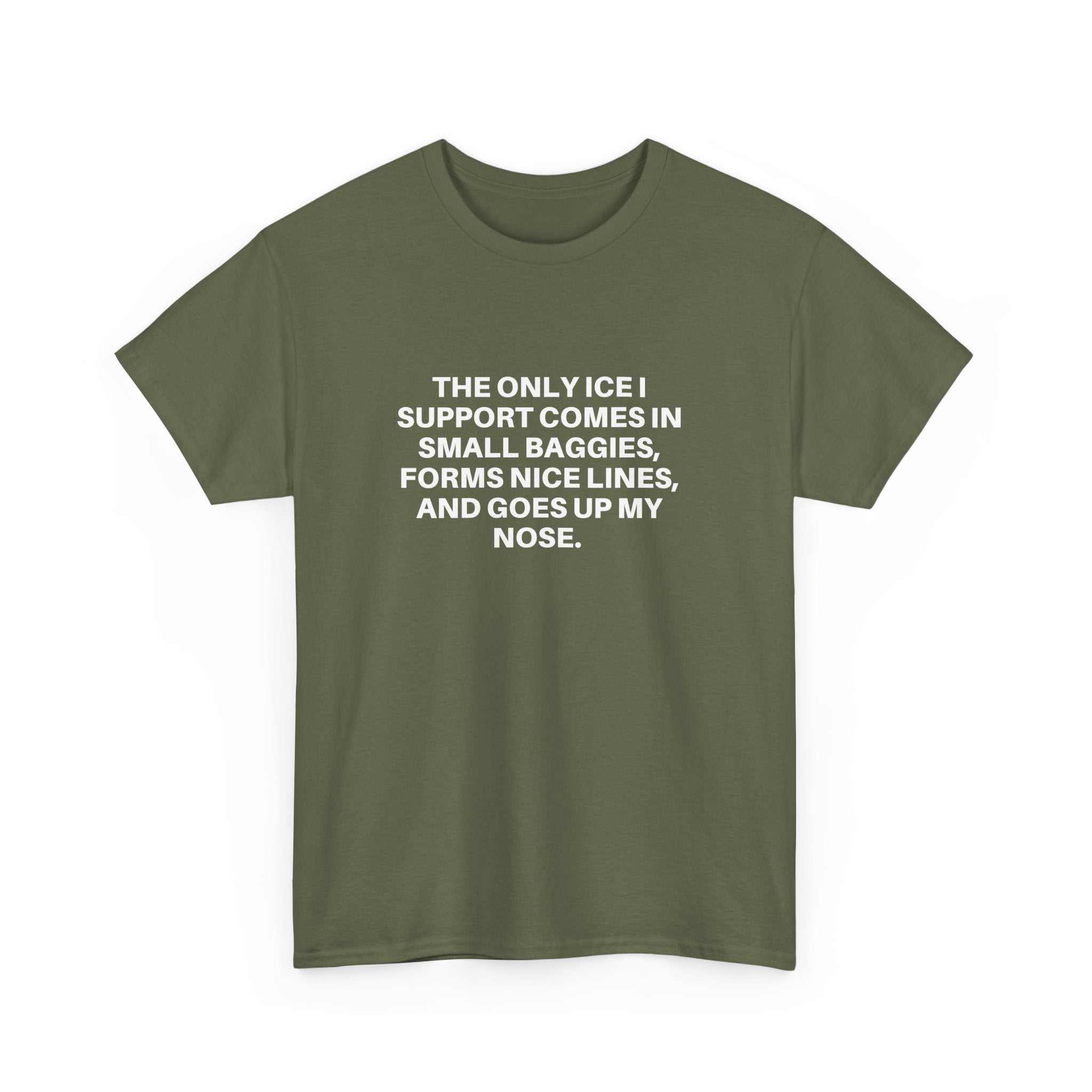 Printify Ice Ice Baby T-Shirt in light blue with bold graphic text design on a soft cotton fabric.