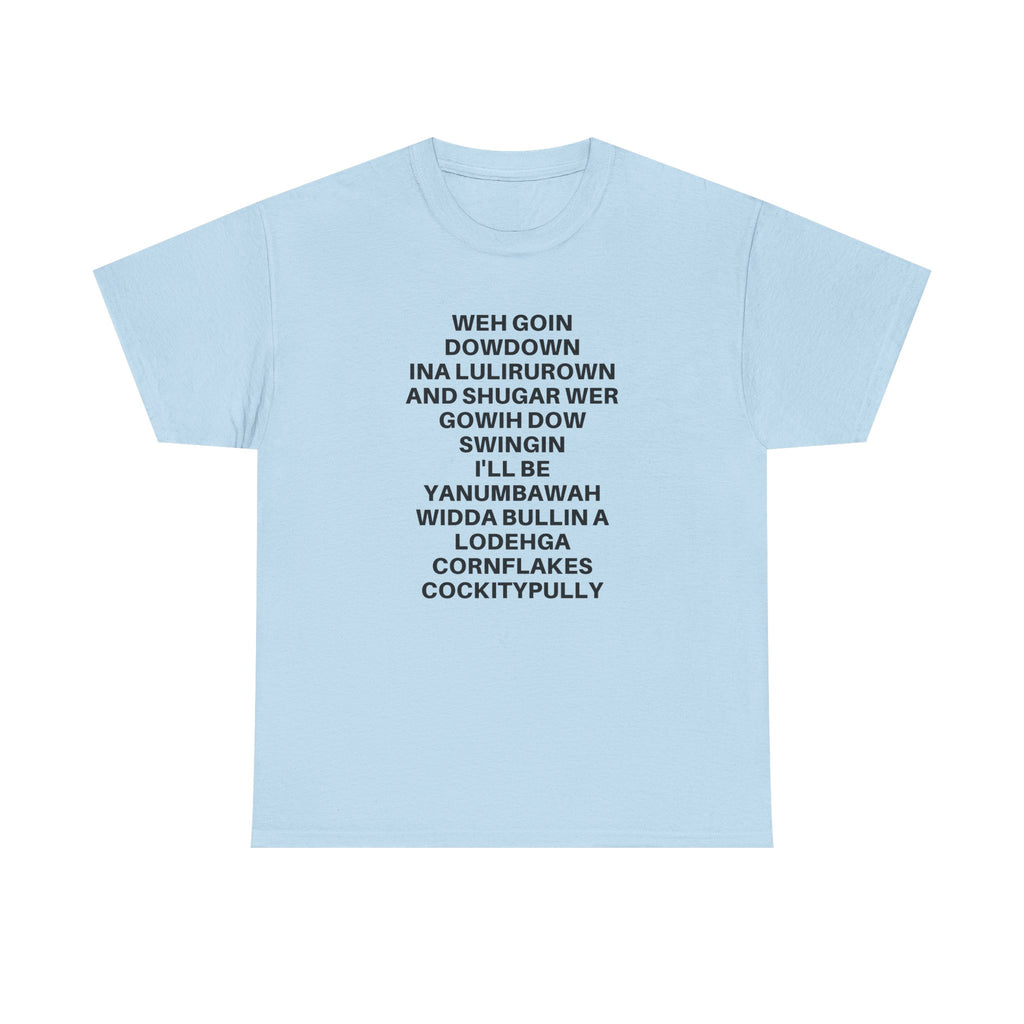 Black "Going Down Swingin'" T-Shirt by Printify featuring bold graphic design and relaxed fit.
