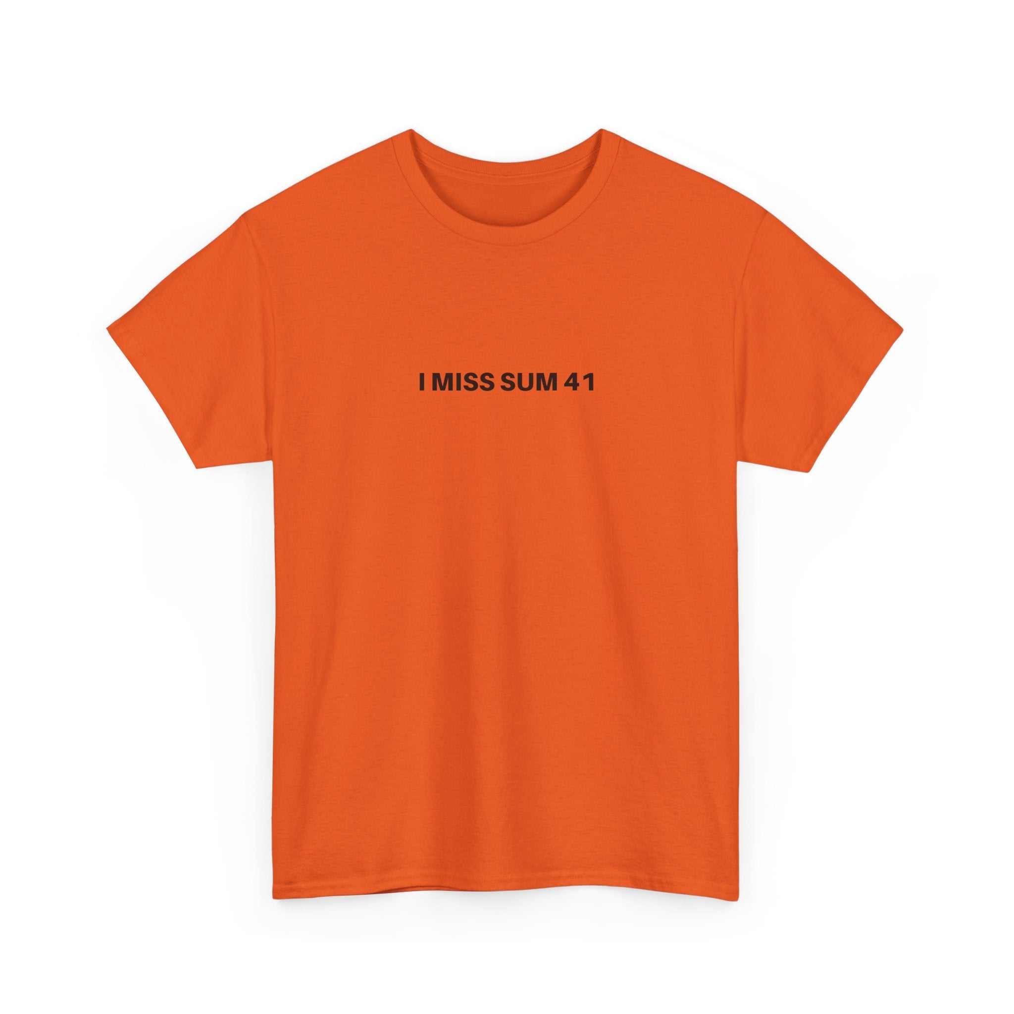 Black I MISS SUM 41 t-shirt by Printify featuring a bold graphic design and short sleeves.