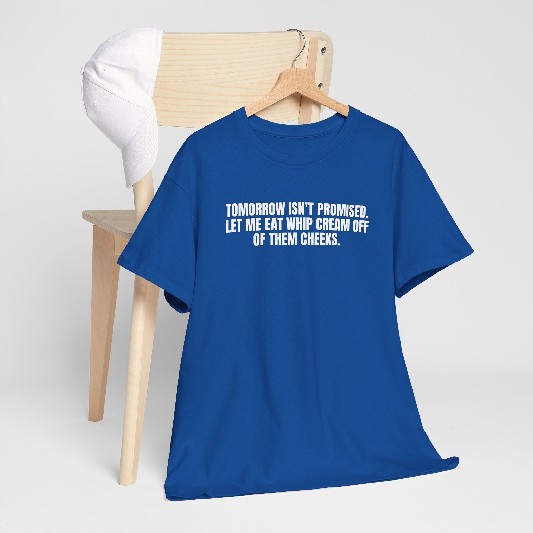 Black T-shirt featuring the phrase "Tomorrow really Isn’t Promised" by Printify, displayed on a neutral background.