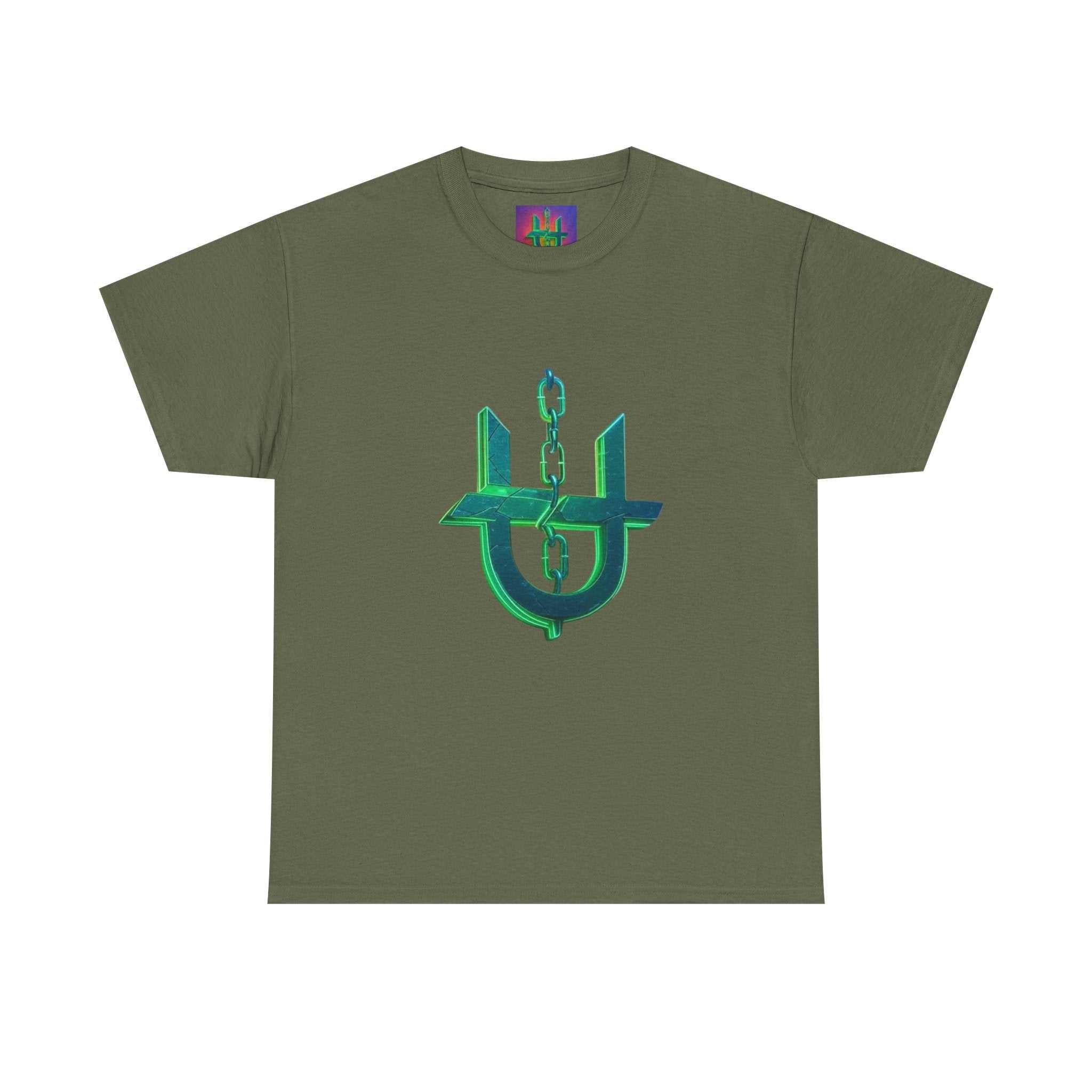 Green Neon Unhinged Logo T-Shirt by Printify featuring a vibrant logo on soft cotton fabric.