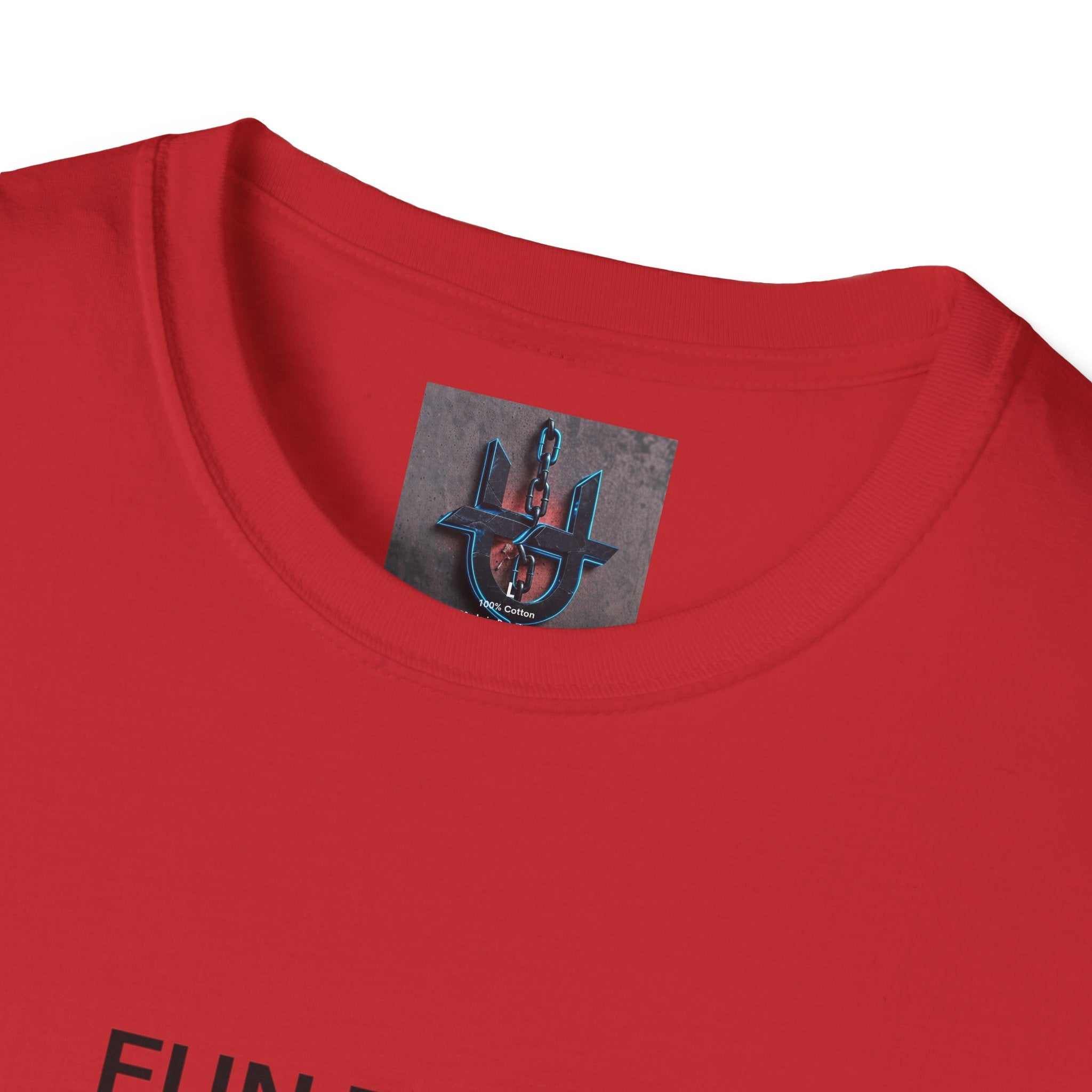 red crew-neck tee with minimalist front print and soft cotton fabric
