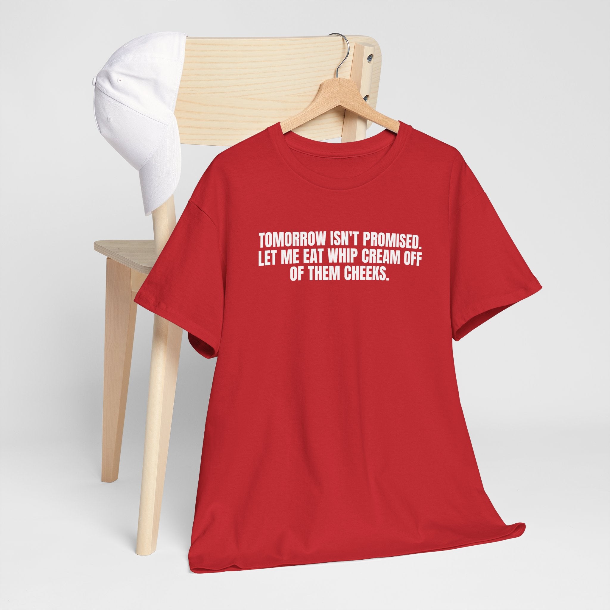 Black T-shirt by Printify featuring the phrase "Tomorrow really Isn’t Promised" in bold white lettering.