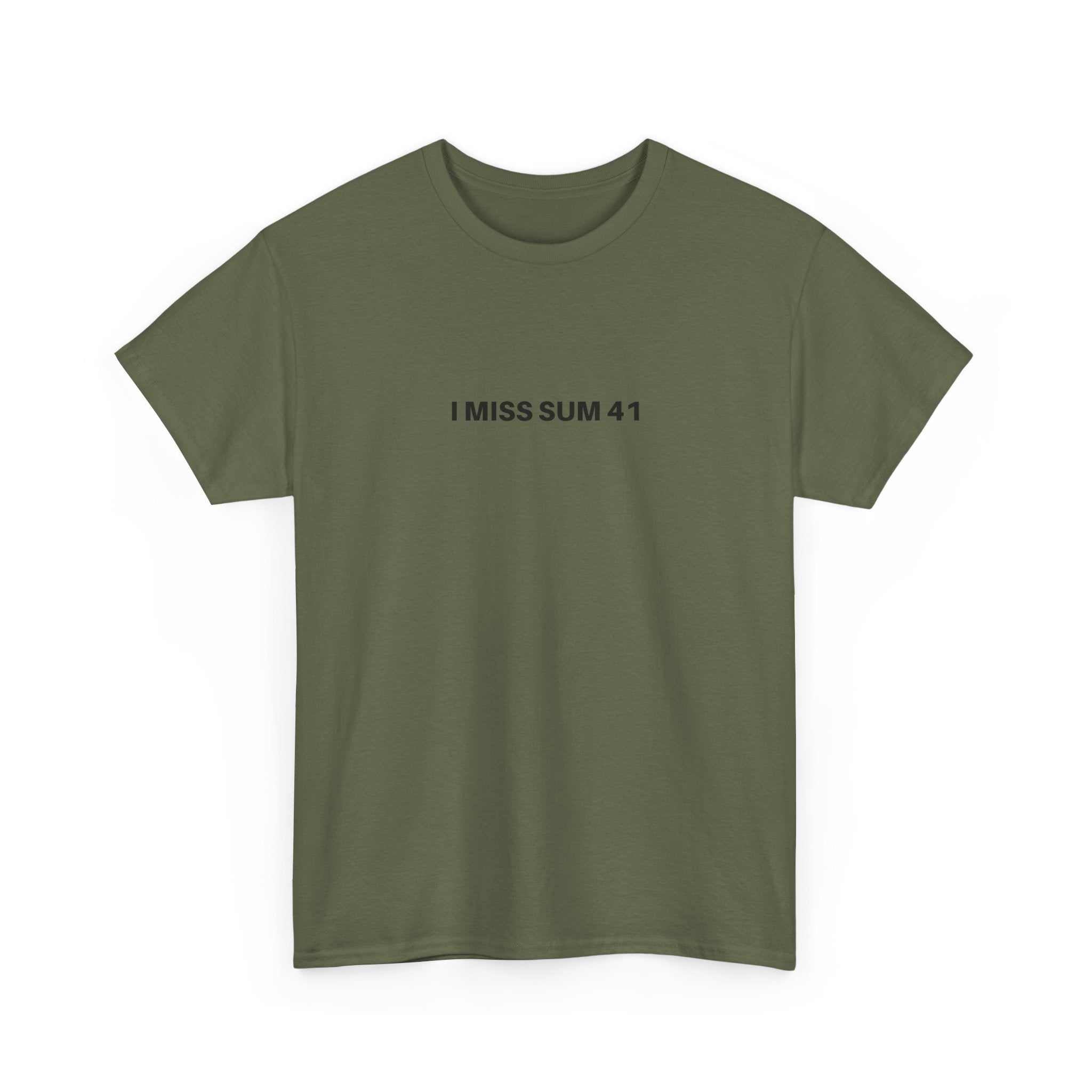 Black I MISS SUM 41 t-shirt by Printify featuring a bold graphic design and casual fit.