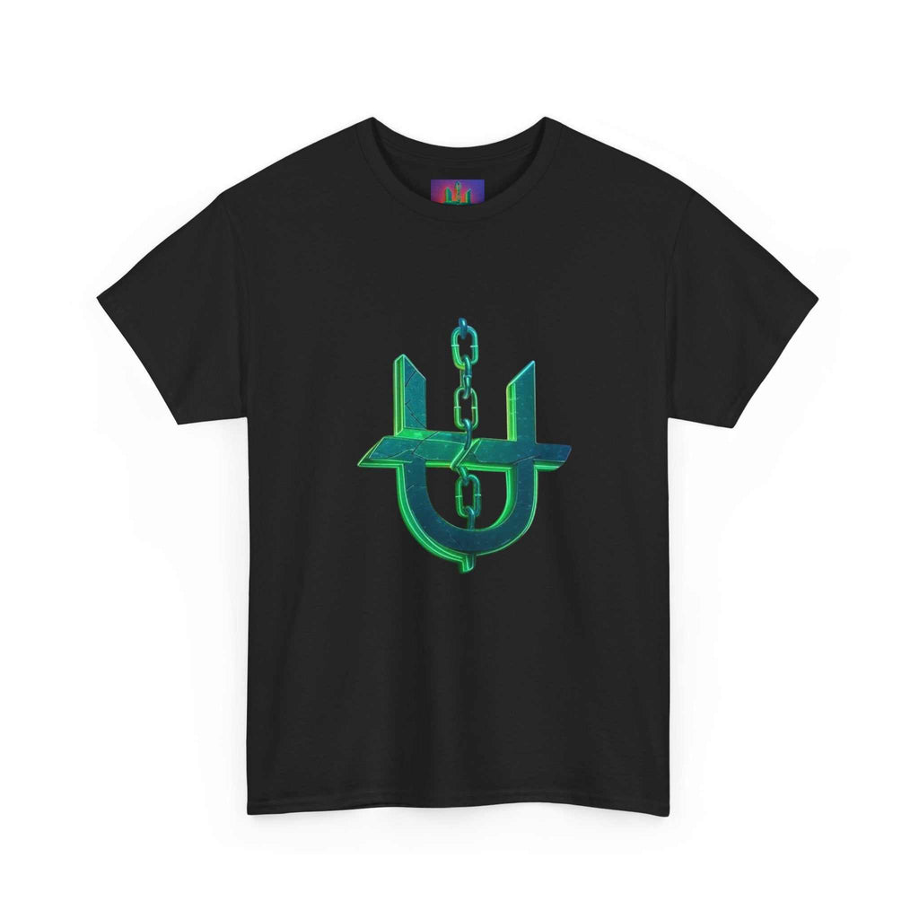 Green Neon Unhinged Logo T-Shirt by Printify featuring a vibrant logo on a soft cotton fabric.