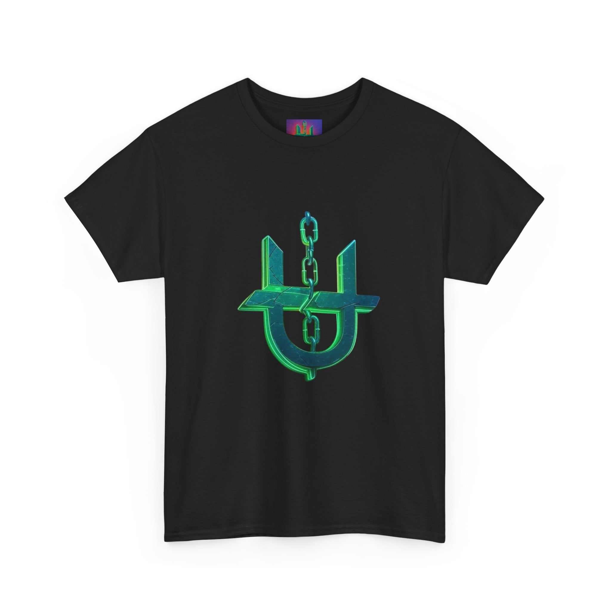 Green Neon Unhinged Logo T-Shirt by Printify featuring a vibrant logo on a soft cotton fabric.