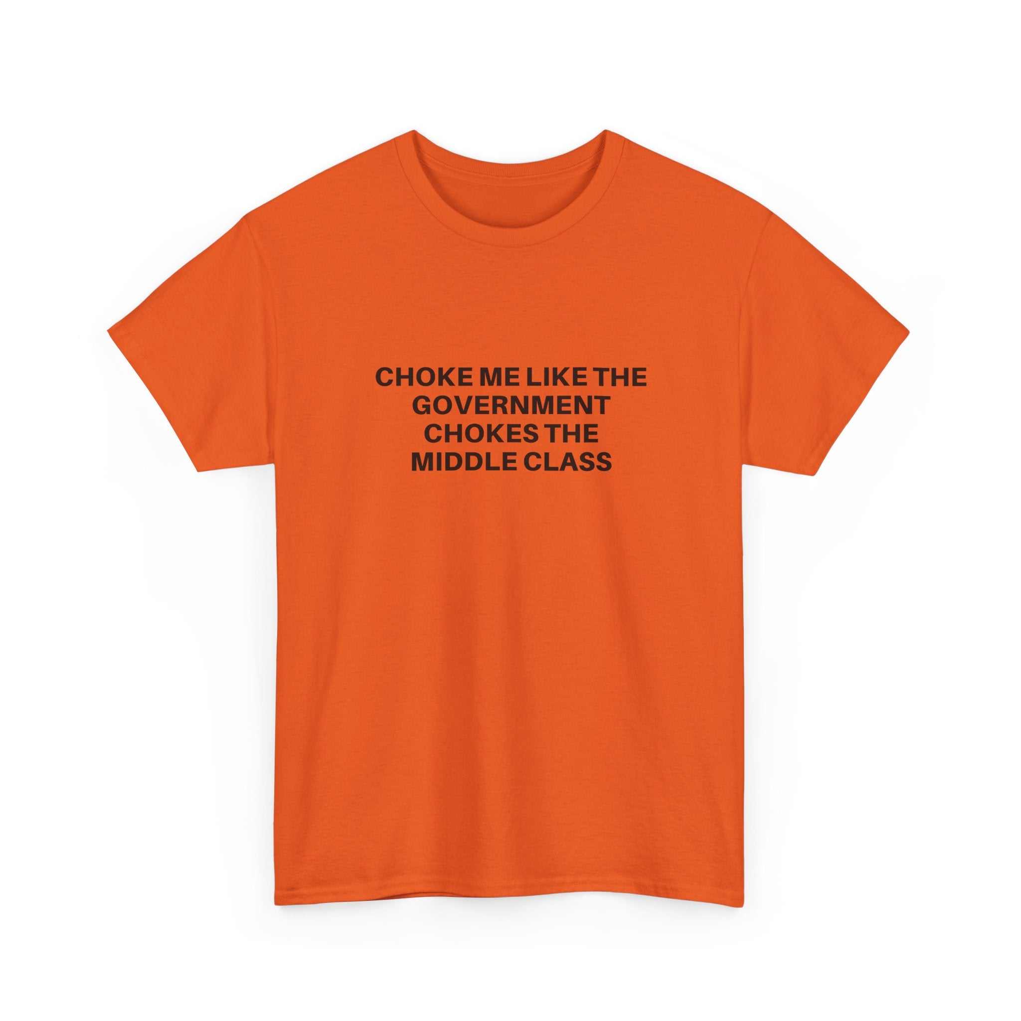 Black "Choke Me" t-shirt by Printify, featuring bold graphic text and a relaxed fit on a plain background.
