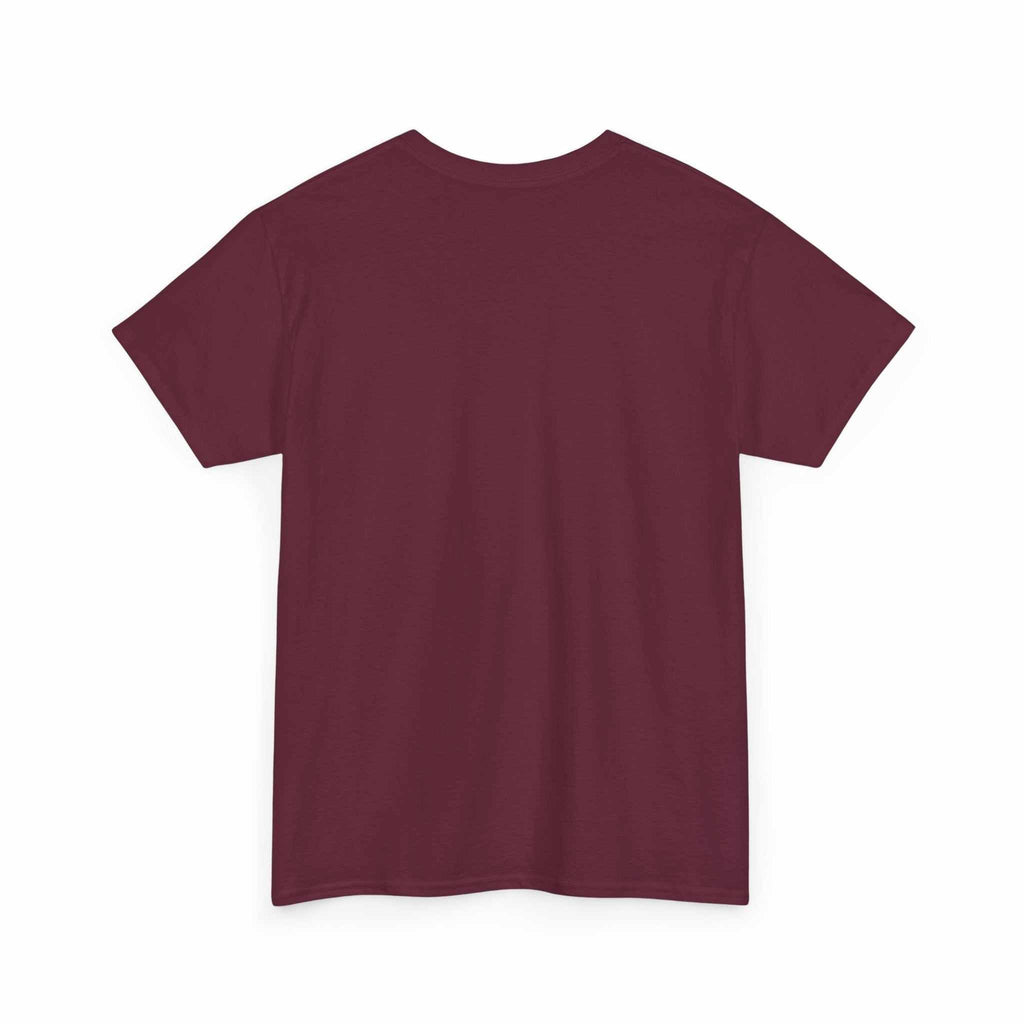 Back view of maroon "What I Bring to the Table" relaxed-fit cotton t-shirt with crew neck and smooth seamless design