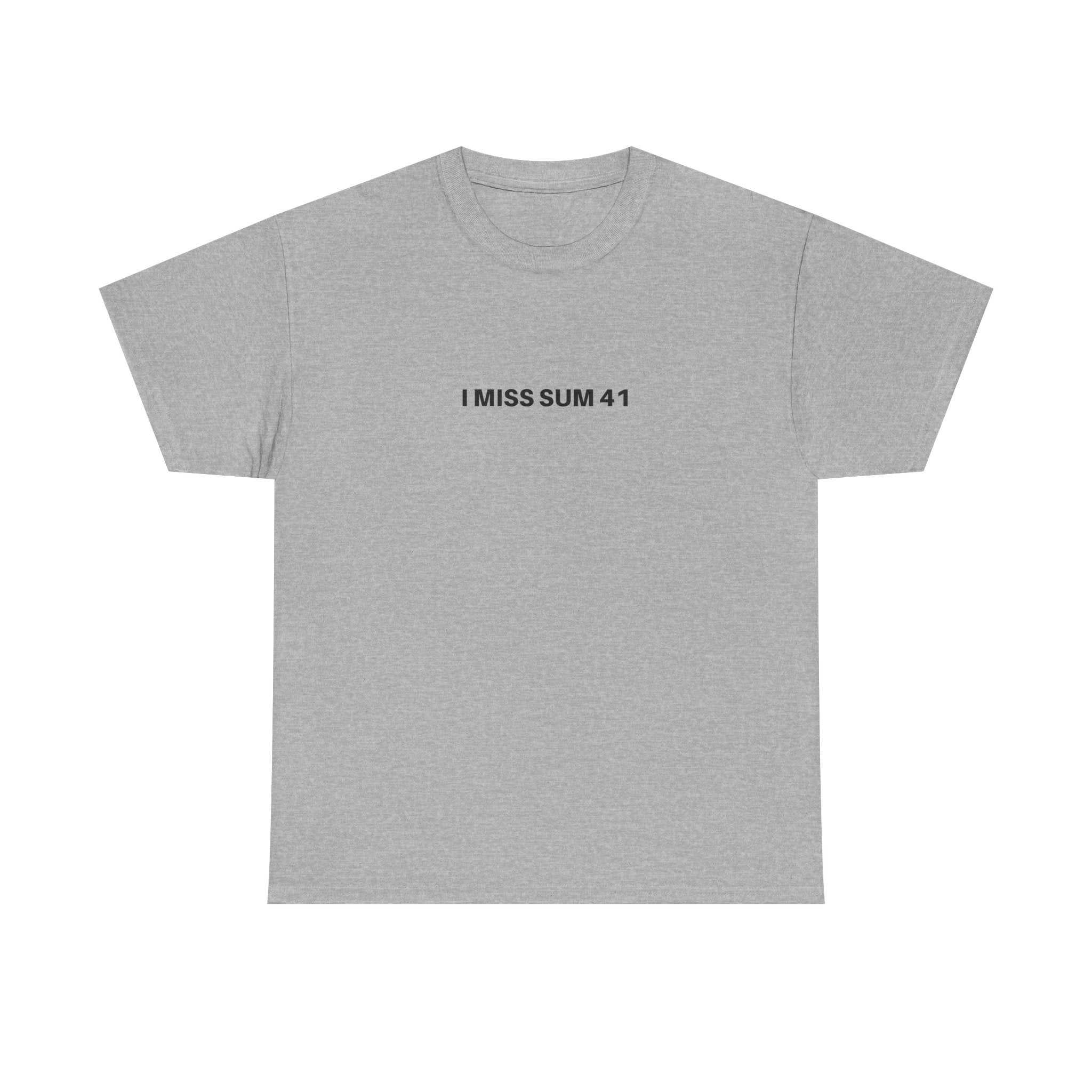 Black I MISS SUM 41 t-shirt by Printify featuring a bold graphic design on the front.