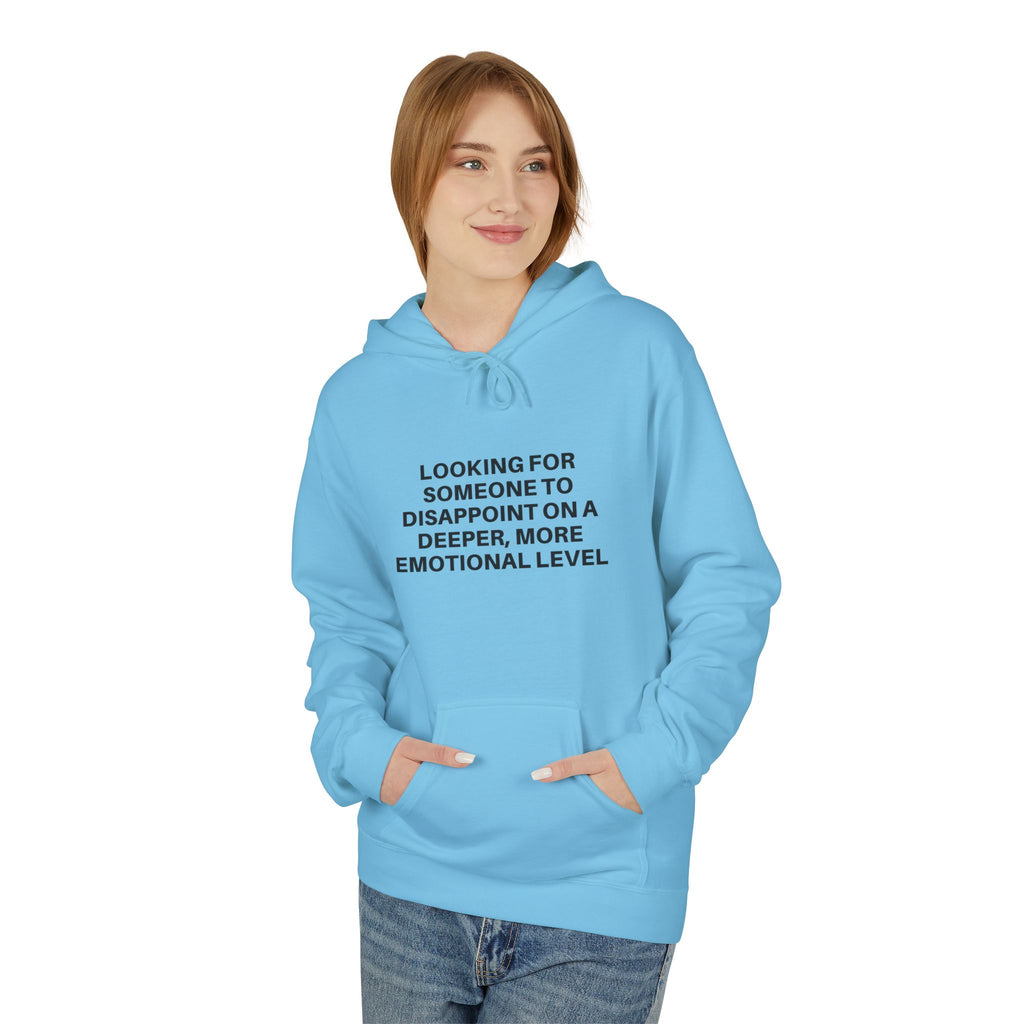Cozy Printify Deeper Level hoodie in a relaxed fit, featuring a classic hood and front pocket.