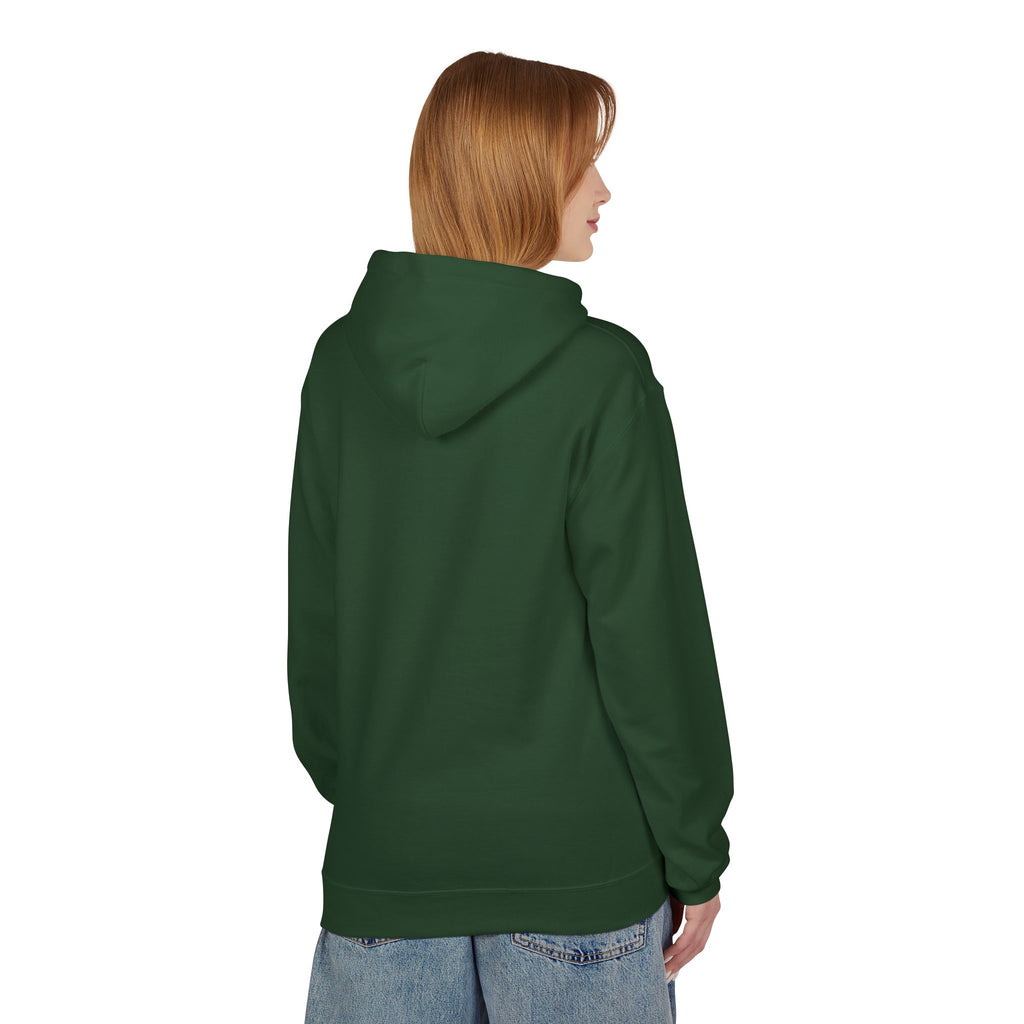 Deeper Level Hoodie by Printify in a cozy fit, featuring a drawstring hood and soft fabric in a casual setting.