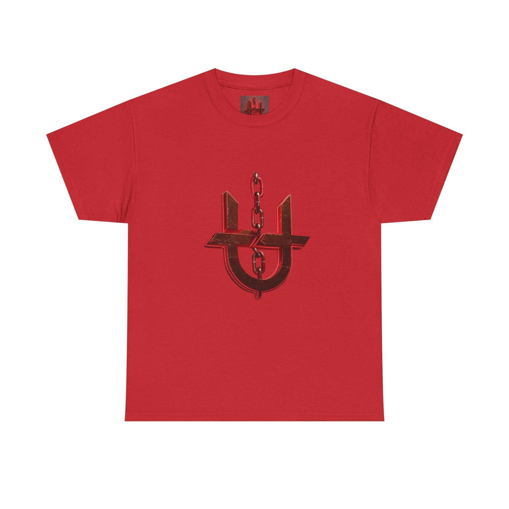 Red Unhinged Logo Tee by Printify featuring a bold graphic design on soft cotton fabric.