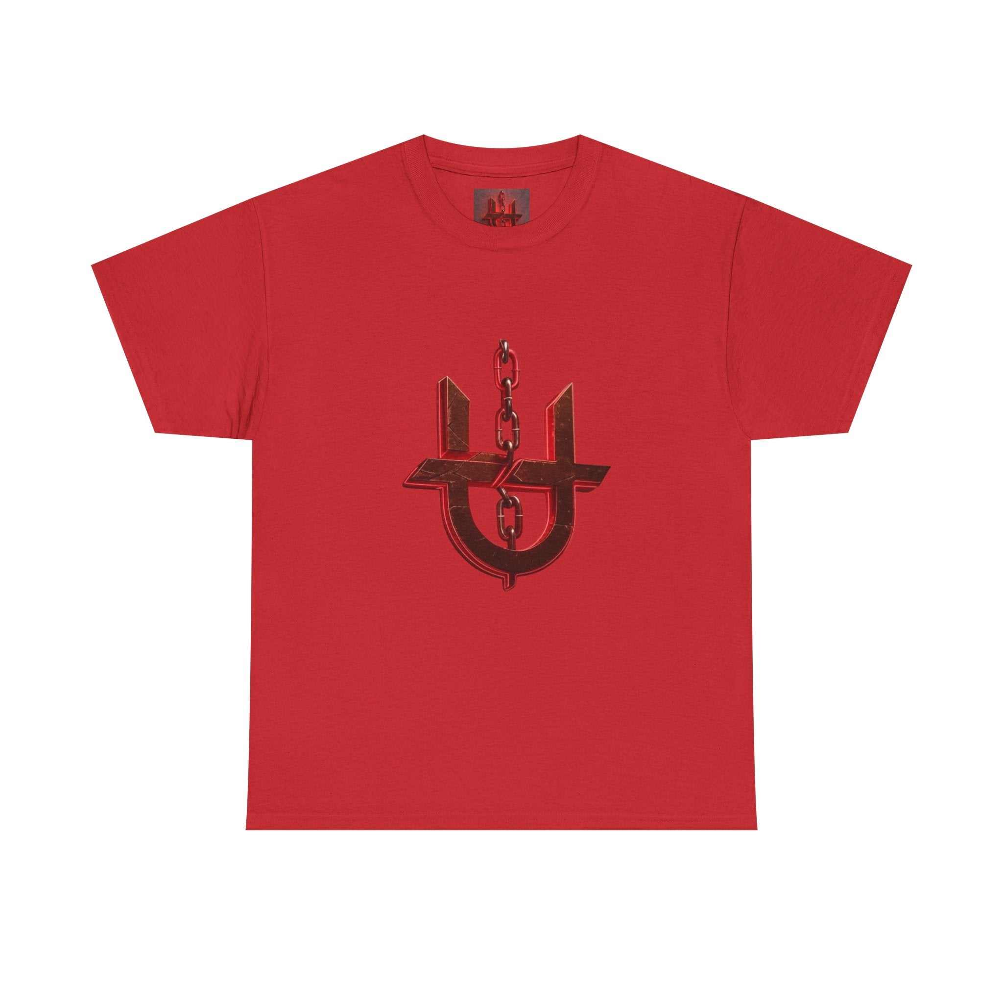 Red Unhinged Logo Tee by Printify featuring a bold graphic design on soft cotton fabric.