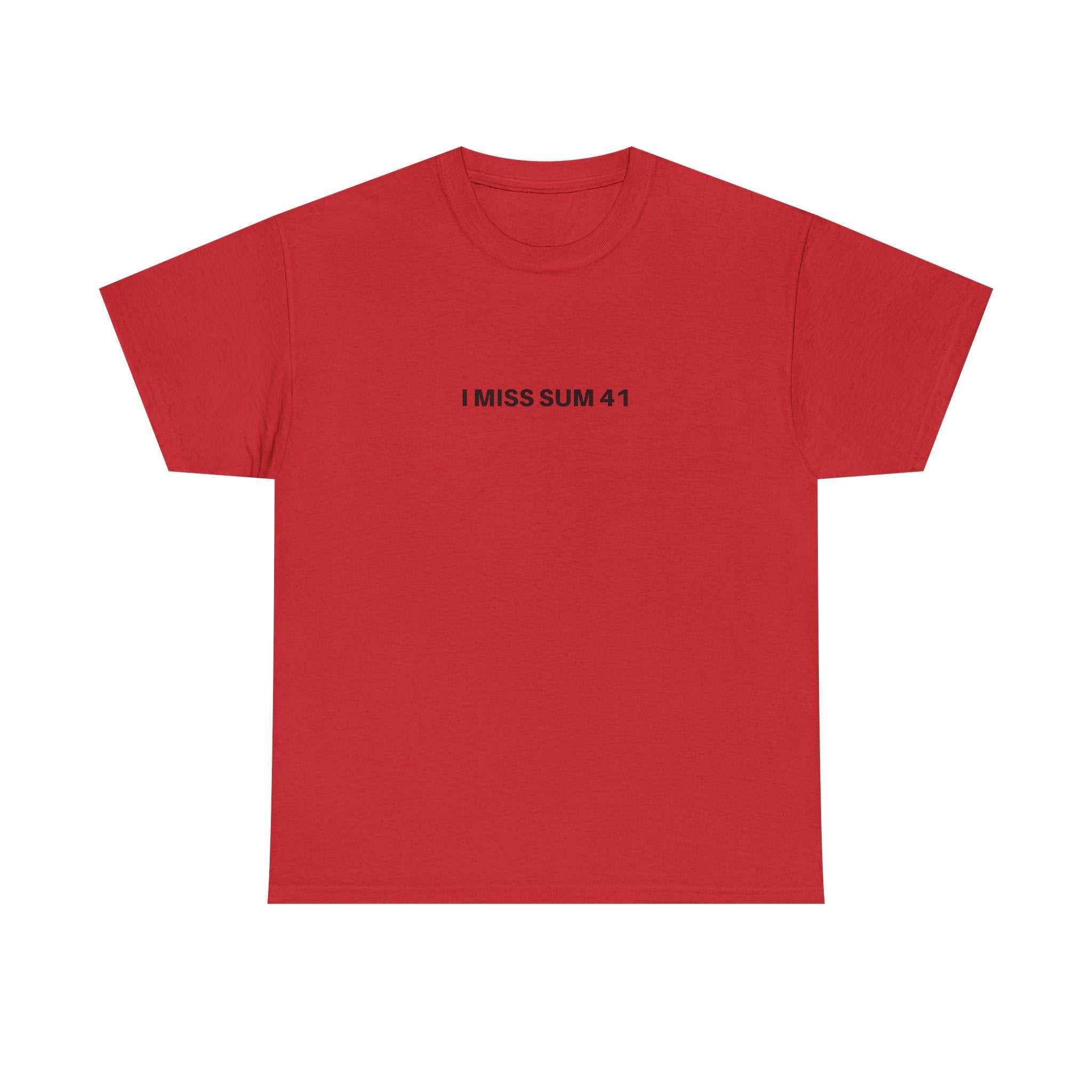I MISS SUM 41 T-shirt by Printify featuring a bold graphic design on a classic crew neck style.
