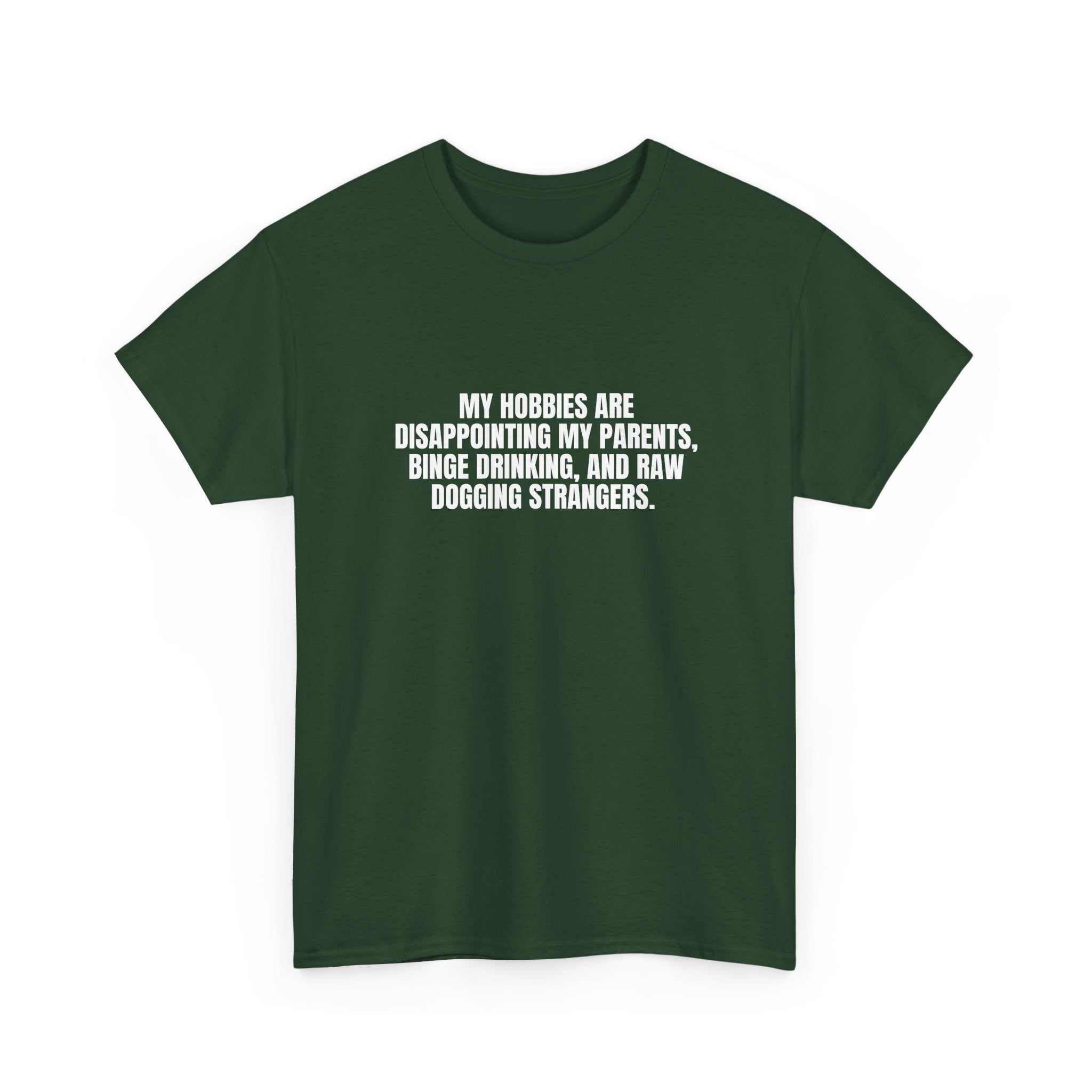 White "I Got Hobbies" t-shirt by Printify, featuring bold, playful lettering on a casual fit.