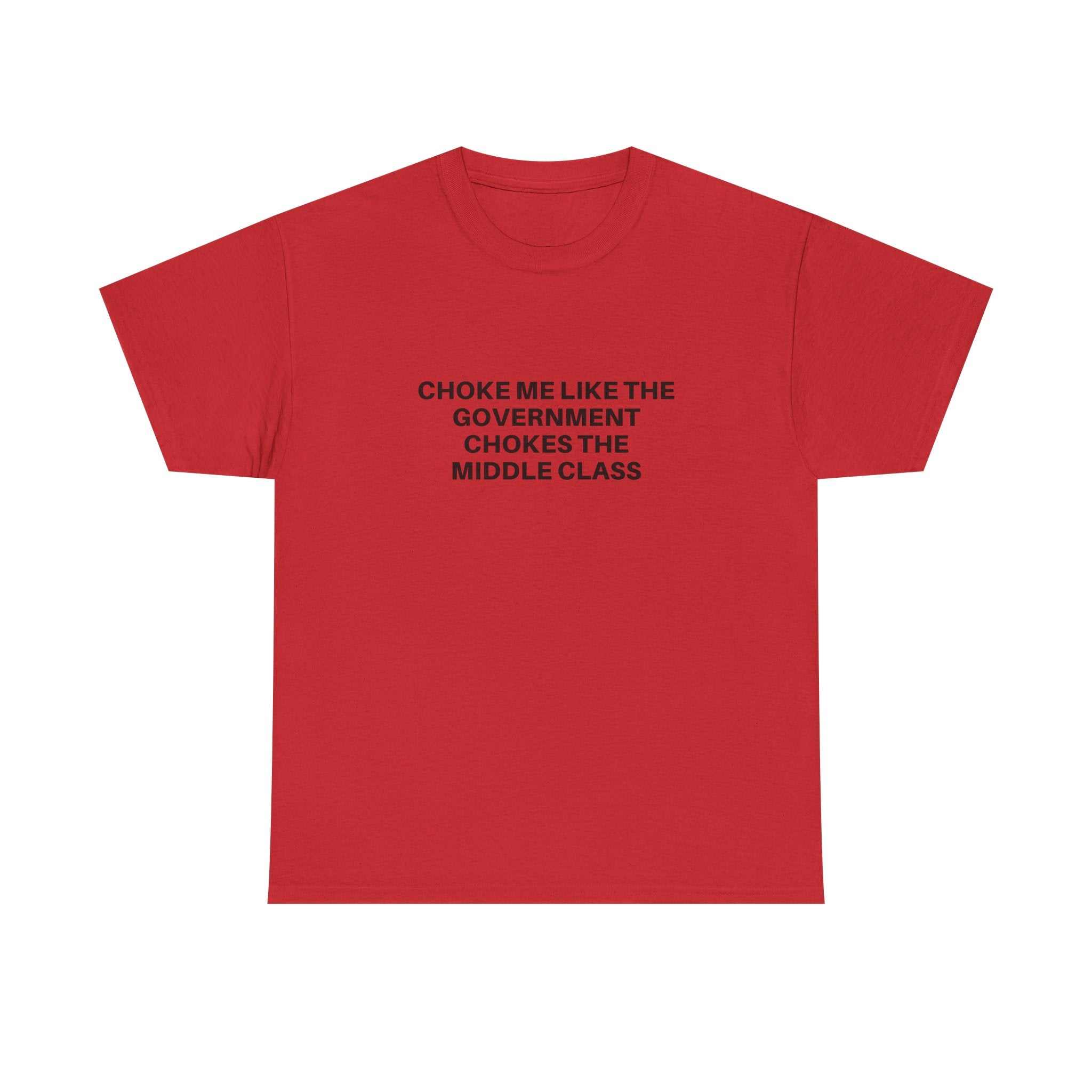 Black "Choke Me" T-shirt by Printify featuring bold white text and a relaxed fit, displayed on a plain background.