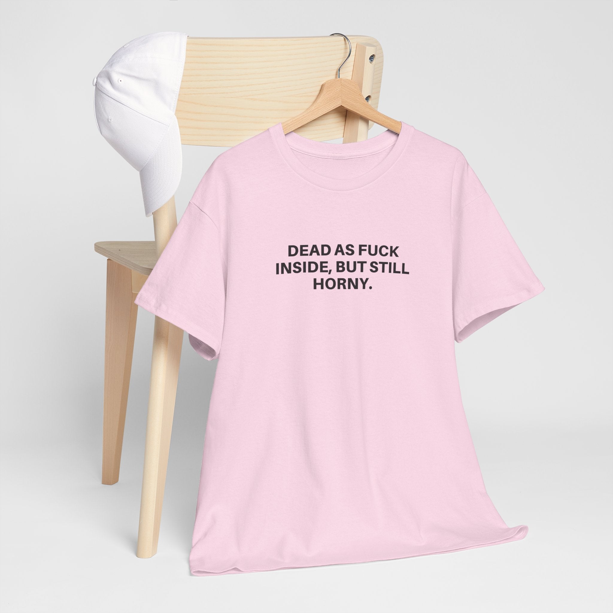 Black "Dead as F***" T-shirt by Printify featuring bold white lettering on the front.