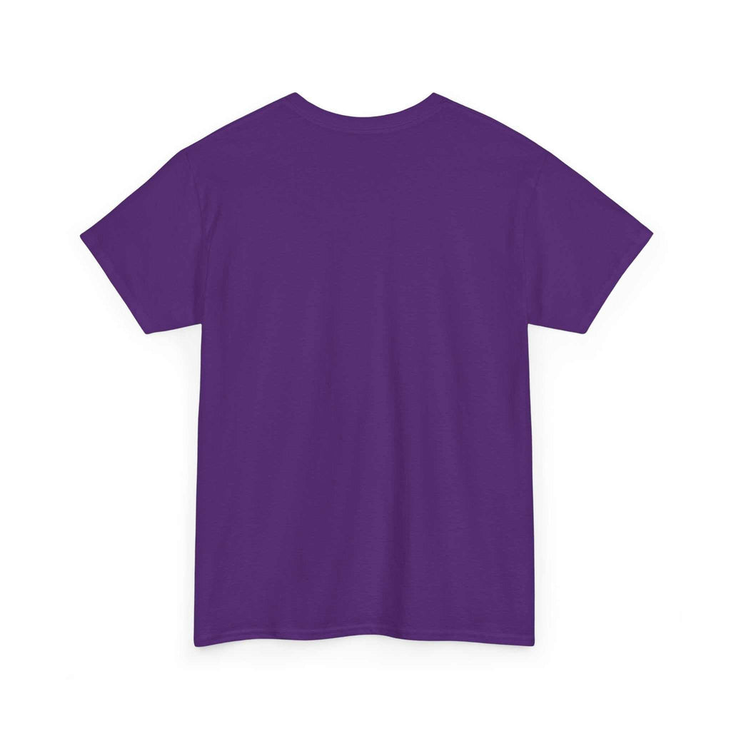 Purple cotton t-shirt back view for Demon Script with a boxy fit and ribbed collar