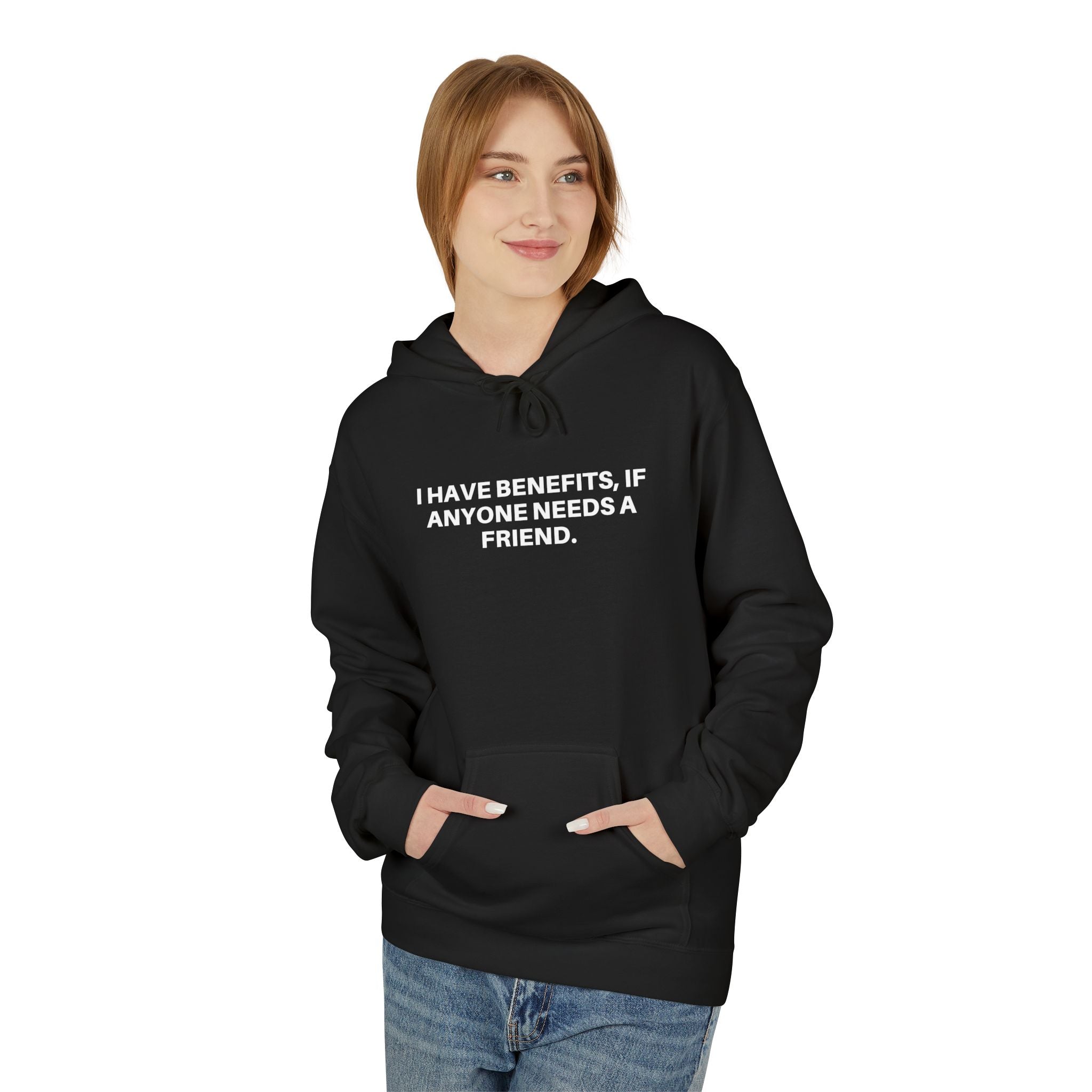 Printify Anyone Need A Friend hoodie in soft fabric, featuring a playful graphic design on the front.