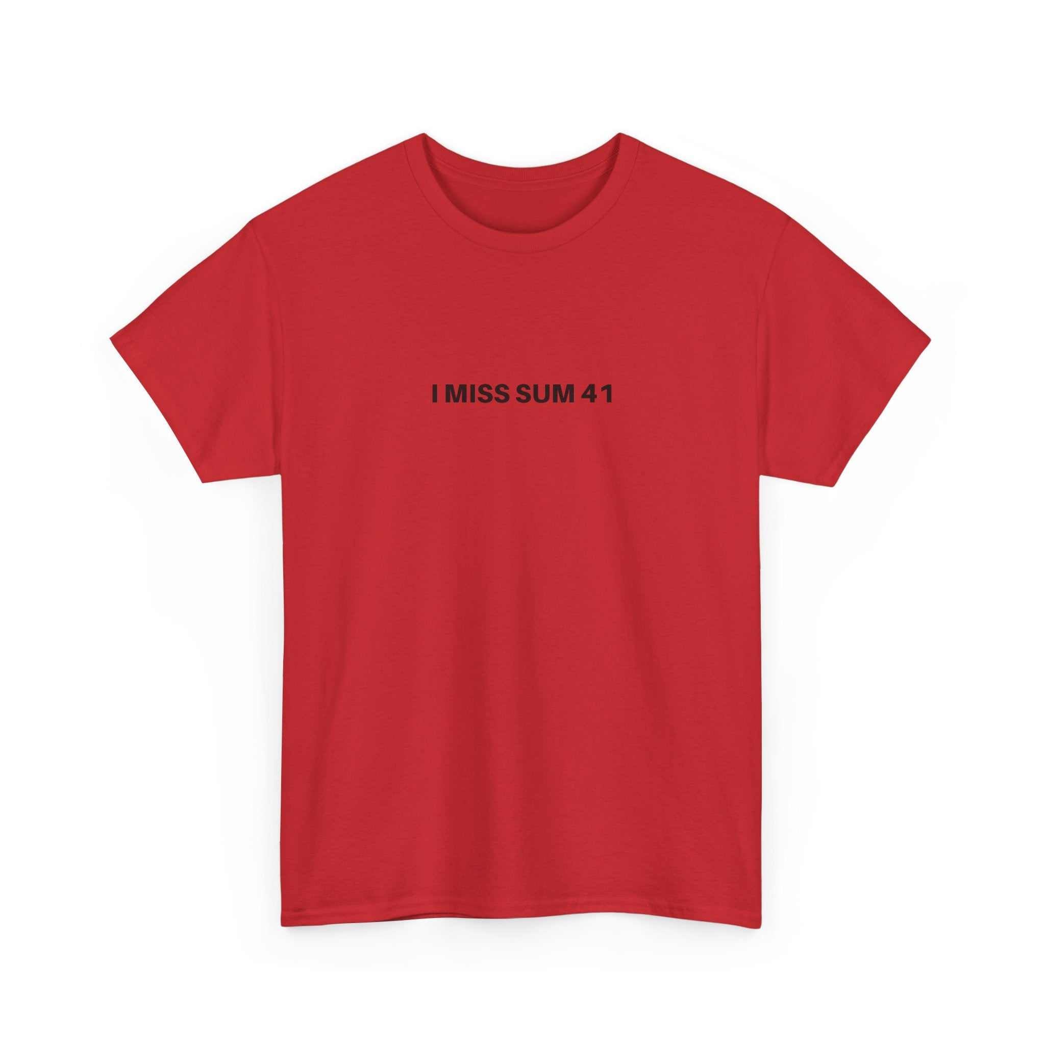 Black I MISS SUM 41 t-shirt by Printify featuring bold graphic text on the front.