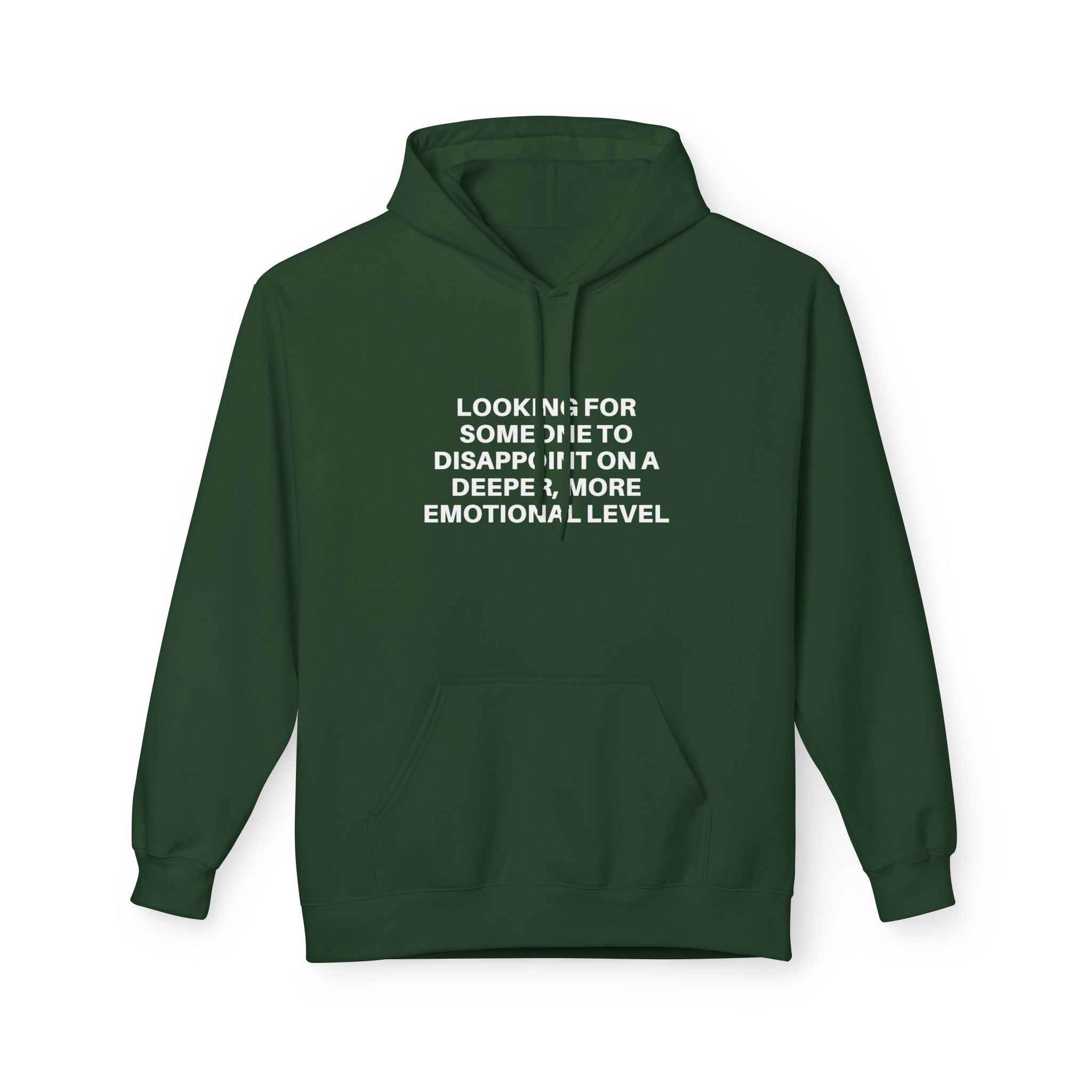 Printify Deeper Level Hoodie in a cozy fit, featuring a front pocket and adjustable drawstring hood in soft fabric.