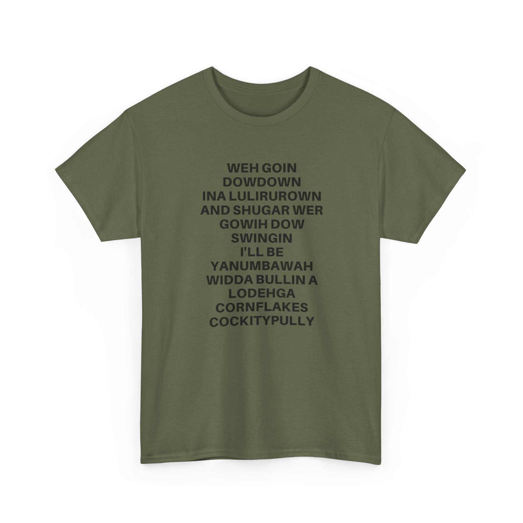 Printify going down swingin' T-shirt featuring a bold graphic design on a soft fabric.